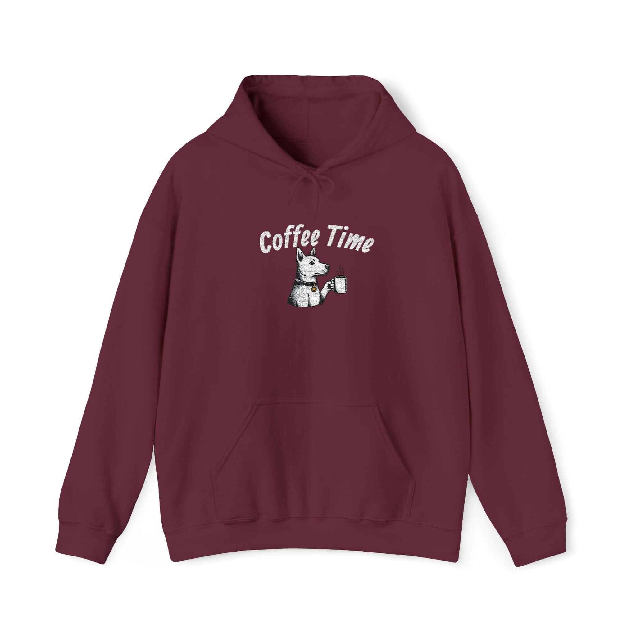 Coffee Time Dog Embroidered Pullover Hoodie - Cozy and Comfortable