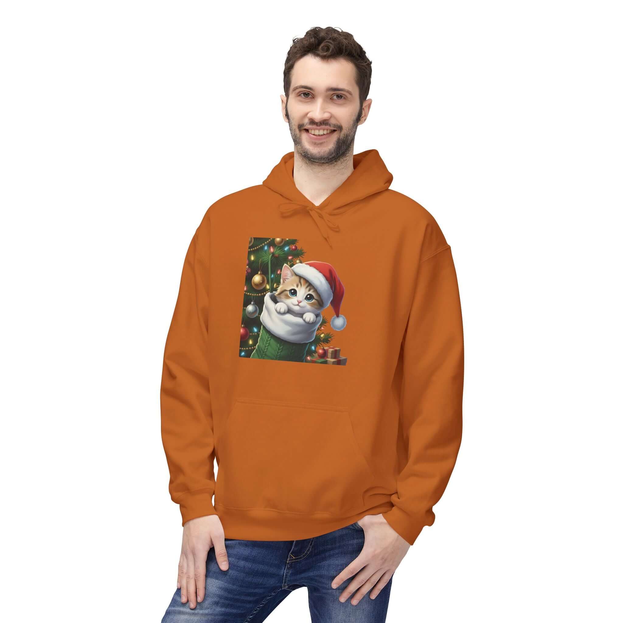 Cute Kitten Christmas Stocking Unisex Fleece Hoodie