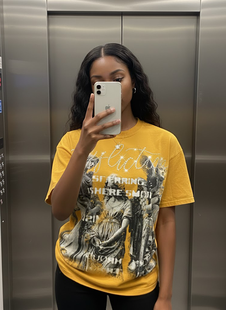 Affliction Angel Statue Vintage Distressed Graphic V-Neck Short Sleeve Cotton T-Shirt