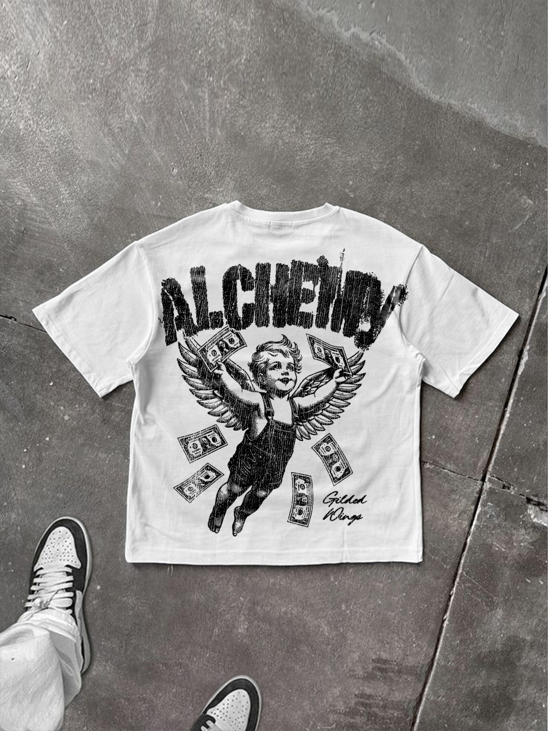 Alchemy Fortune Angel Graphic V-Neck Short Sleeve Polyester T-Shirt
