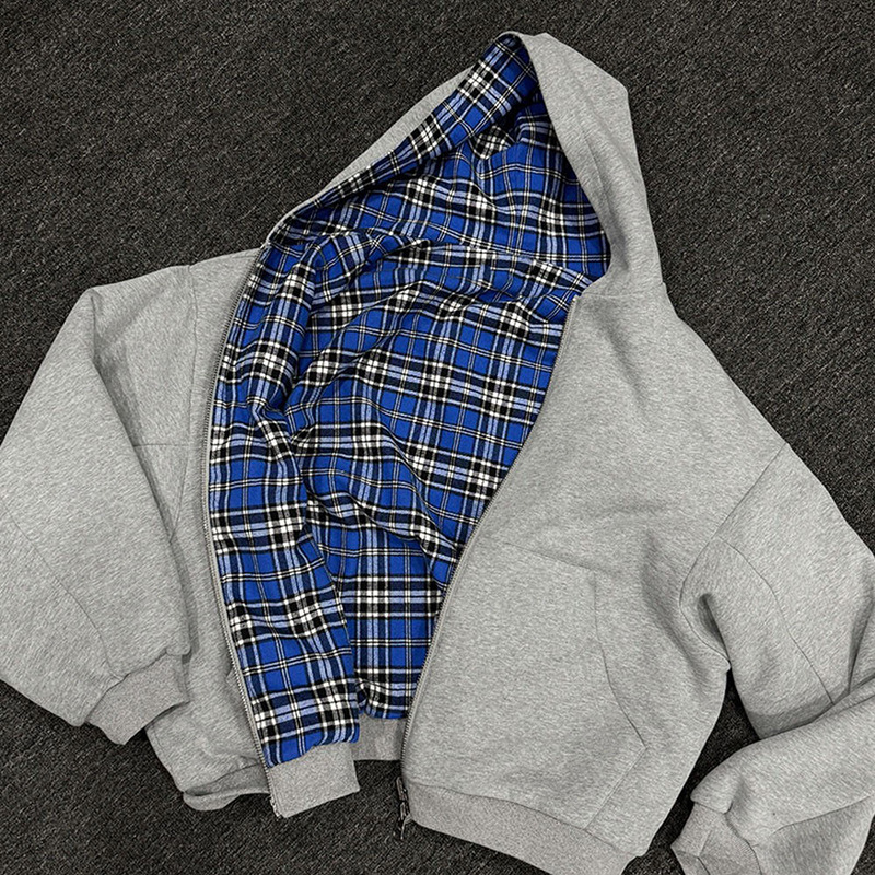 American Retro Patchwork Striped Plaid Double-Sided Cardigan Sweatshirt V-Neck Short Sleeve Polyester