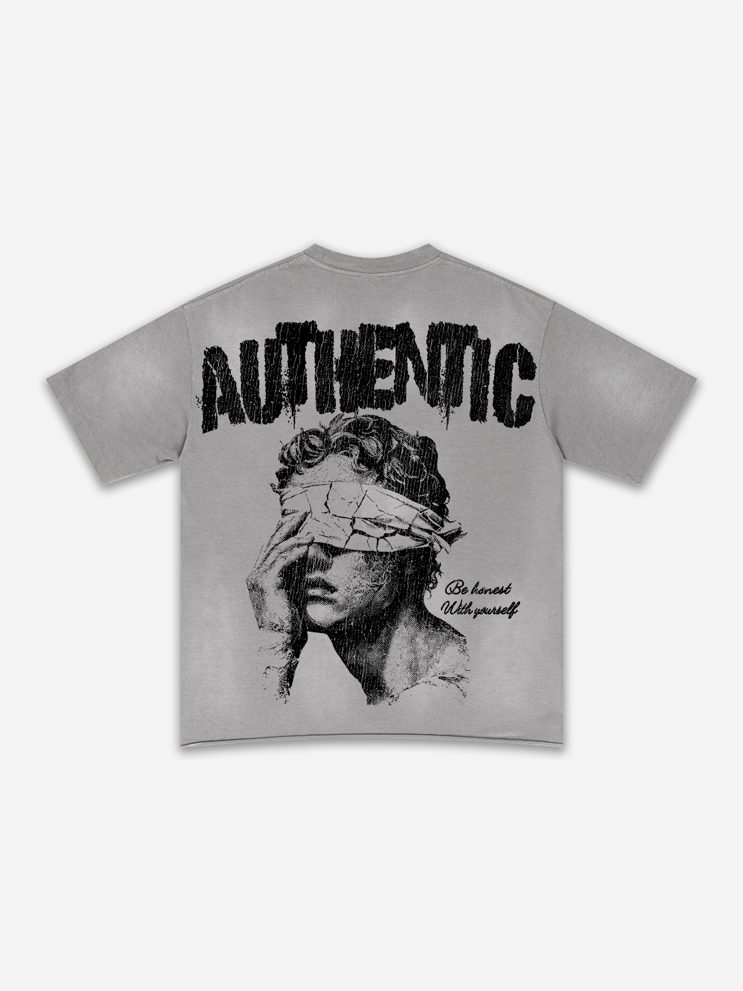 Authentic Abstract Portrait Print Washed Polyester V-Neck Short Sleeve T-Shirt