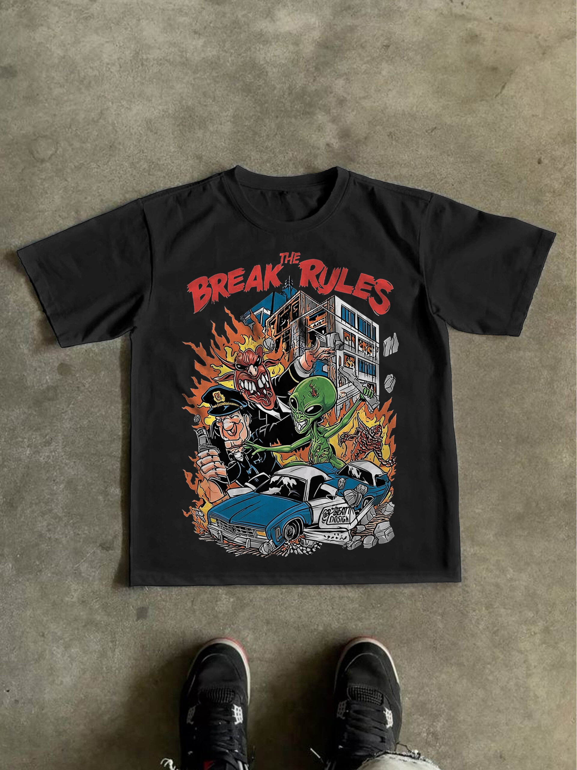 Break The Rules Cotton T-Shirt - Vintage V-Neck Short Sleeve Polyester Streetwear