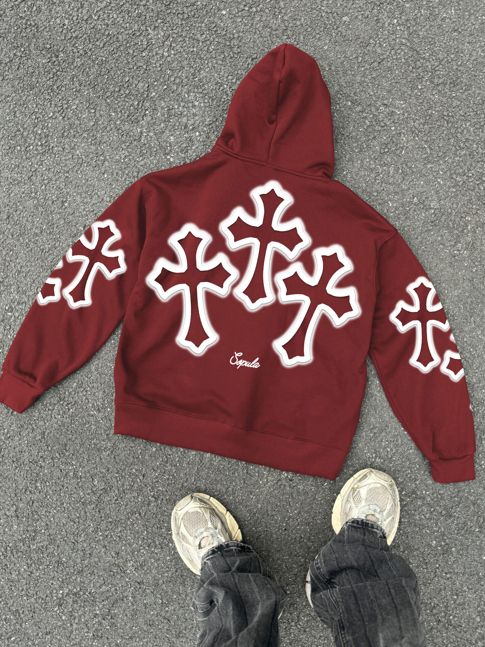 Classic Cross Graphic Oversized Zip Up Hoodie - Polyester Short Sleeve V-Neck Vintage Streetwear