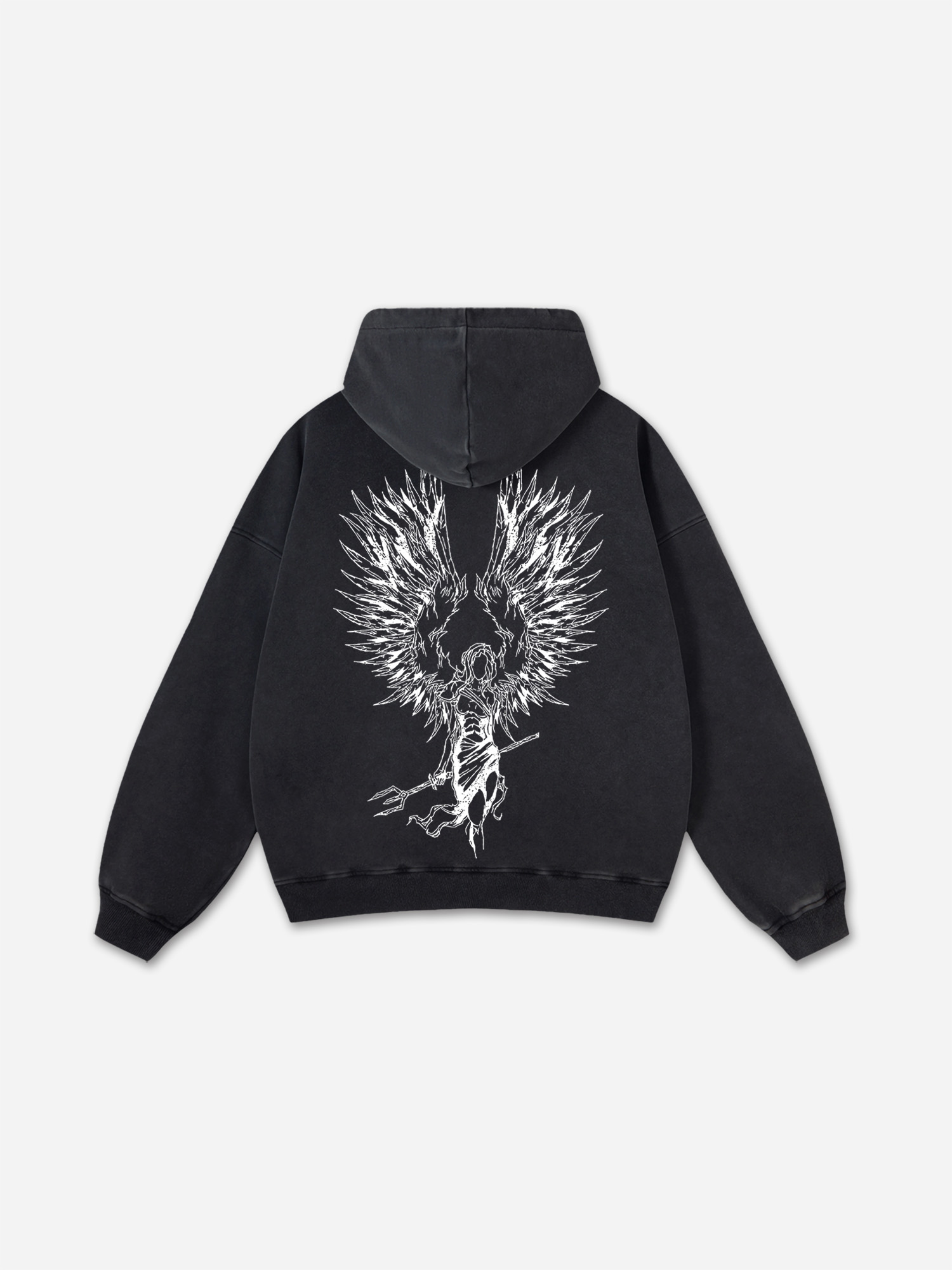 Dark Angel Vintage Graphic Oversized Zip-Up Hoodie - Polyester Short Sleeve V-Neck Washed