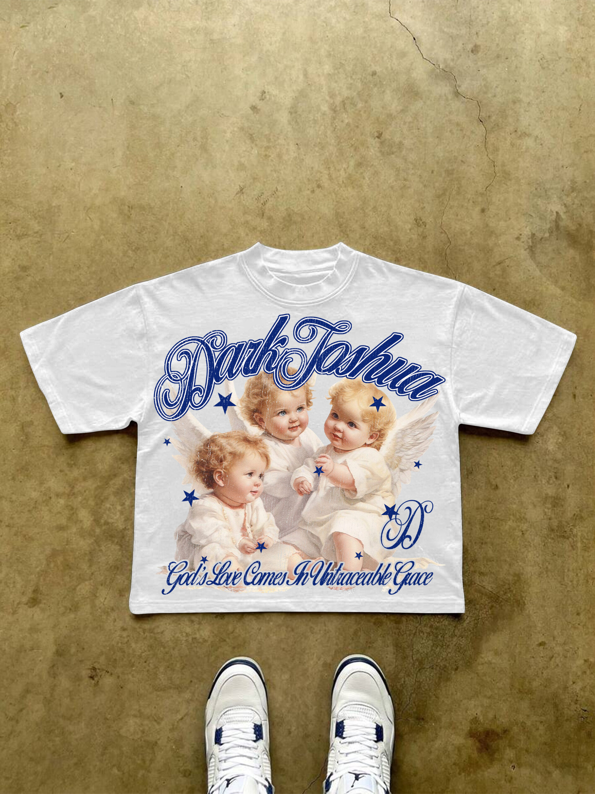 Dark Joshua Child Angel Graphic Cropped V-Neck T-Shirt - Polyester Short Sleeve