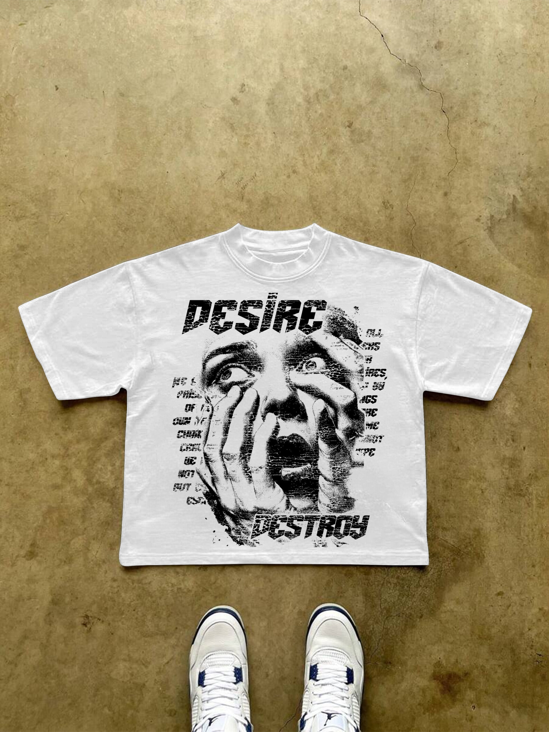 Desire Destroy Abstract Portrait Graphic Cropped V-Neck T-Shirt - Polyester Short Sleeve