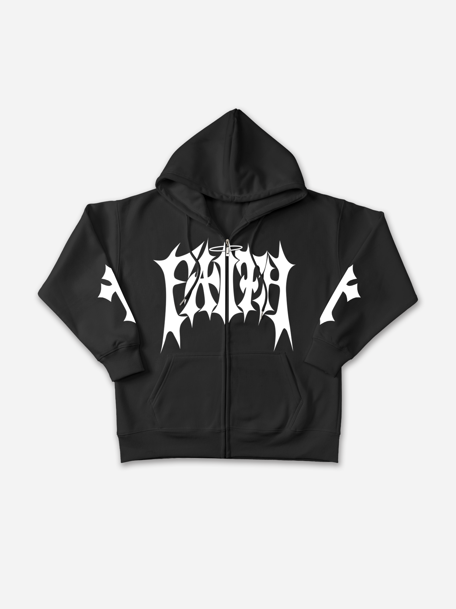 Faith Cross Print Full Zip-Up Hoodie - Polyester Vintage Short Sleeve V-Neck Regular Length