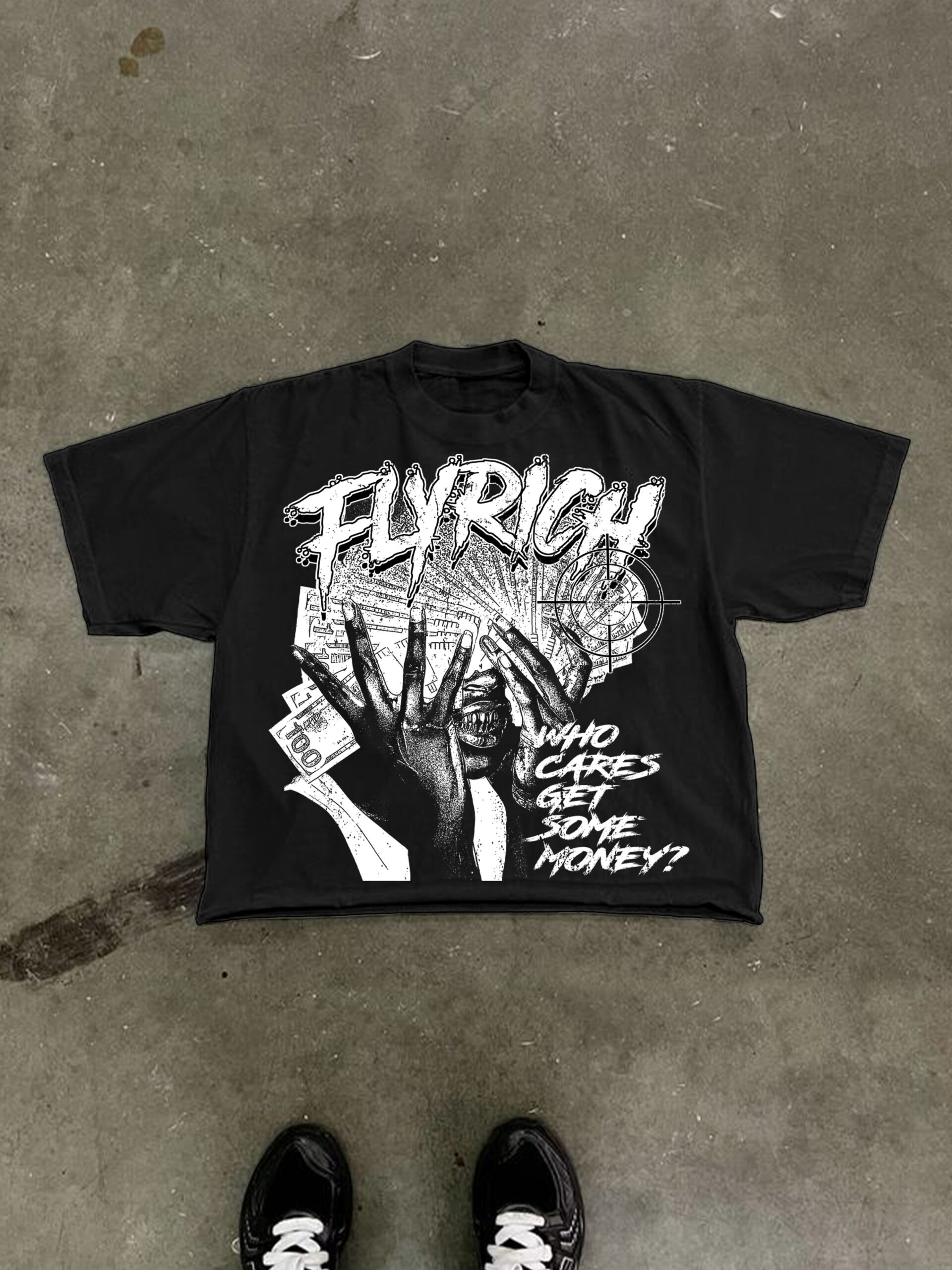 Fly Rich Get Some Money Print Cropped Polyester V-Neck T-Shirt Short Sleeve