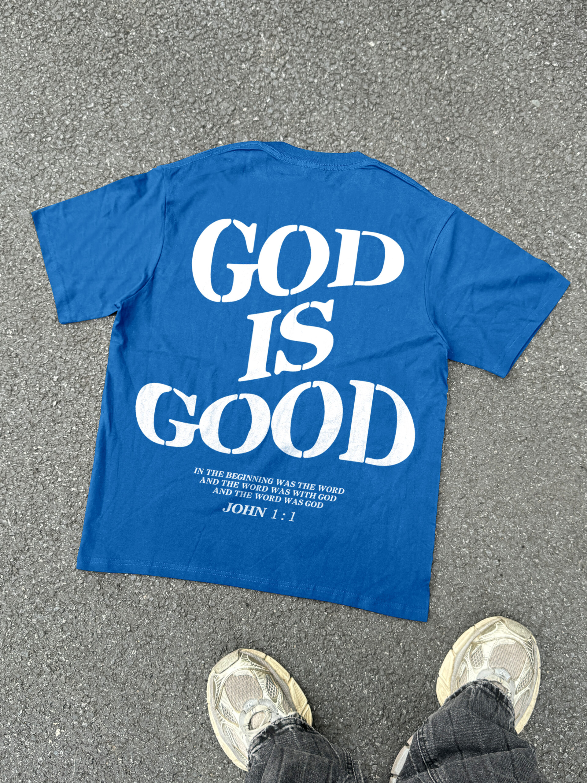 God Is Good Bible Graphic V-Neck Short Sleeve Polyester T-Shirt Vintage Style