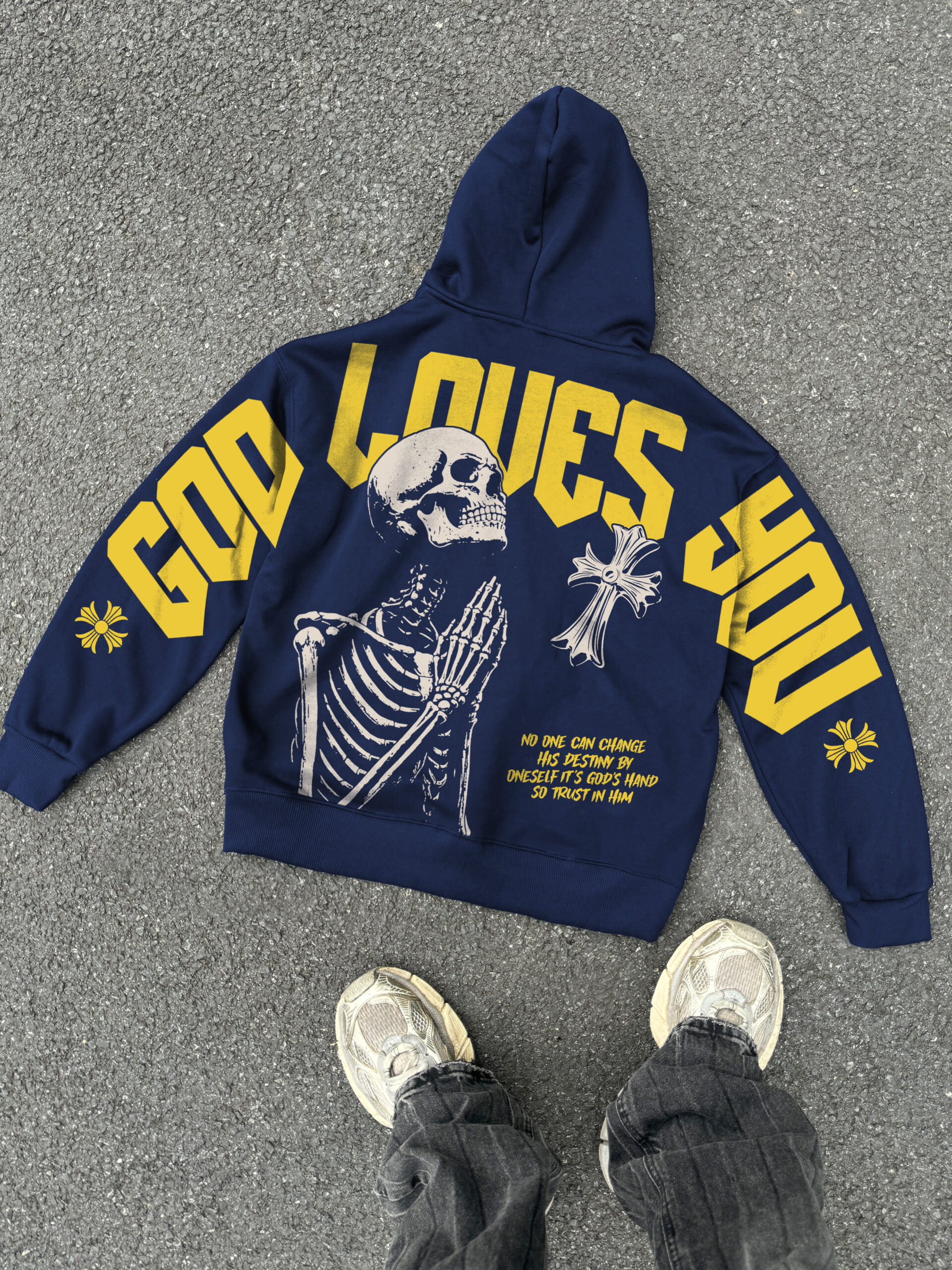 God Loves You Graphic Zip Up Hoodie - Polyester Vintage Short Sleeve V-Neck Streetwear
