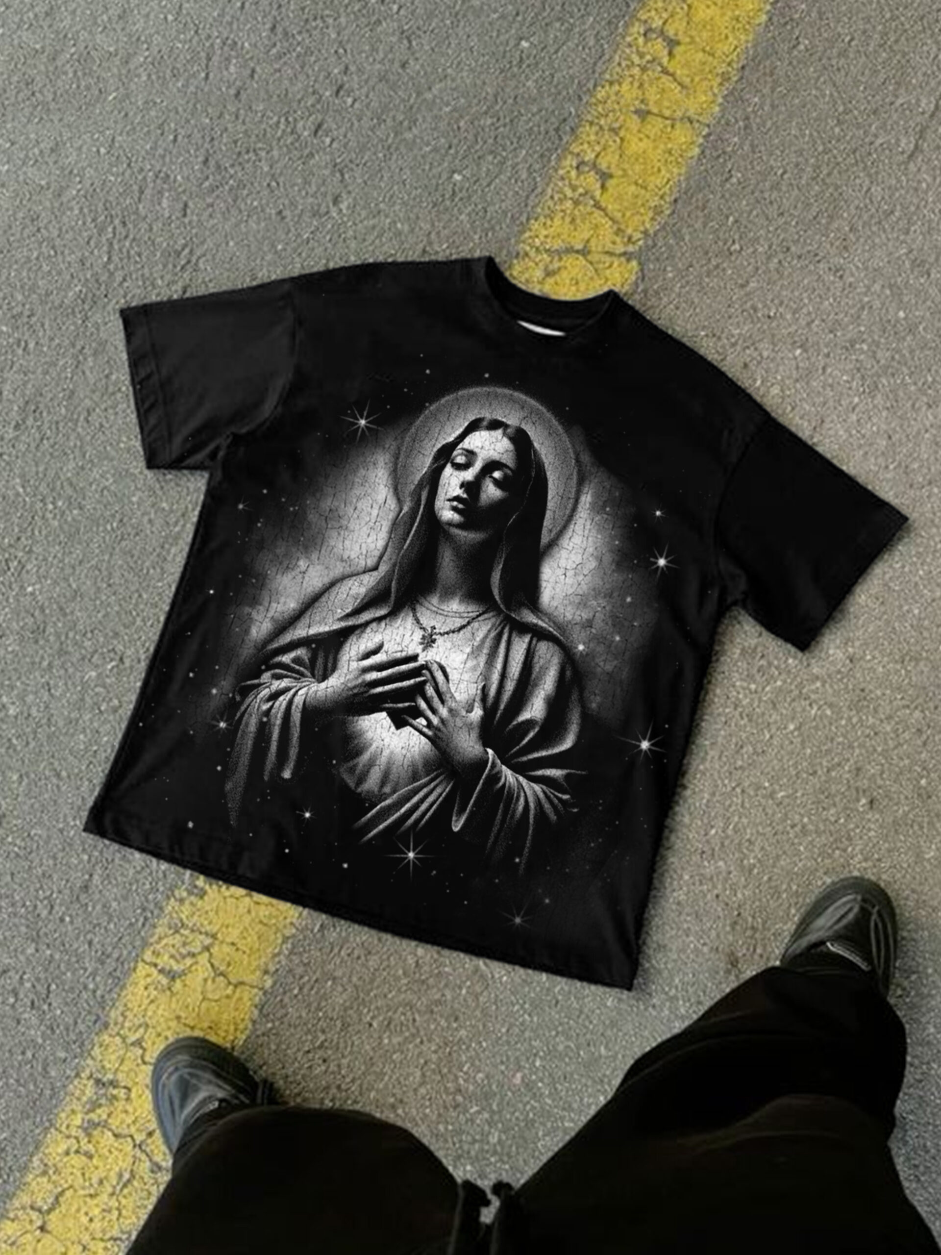 God Over Money Madonna Vintage Graphic Cotton T-Shirt - V-Neck Short Sleeve Polyester Regular Length