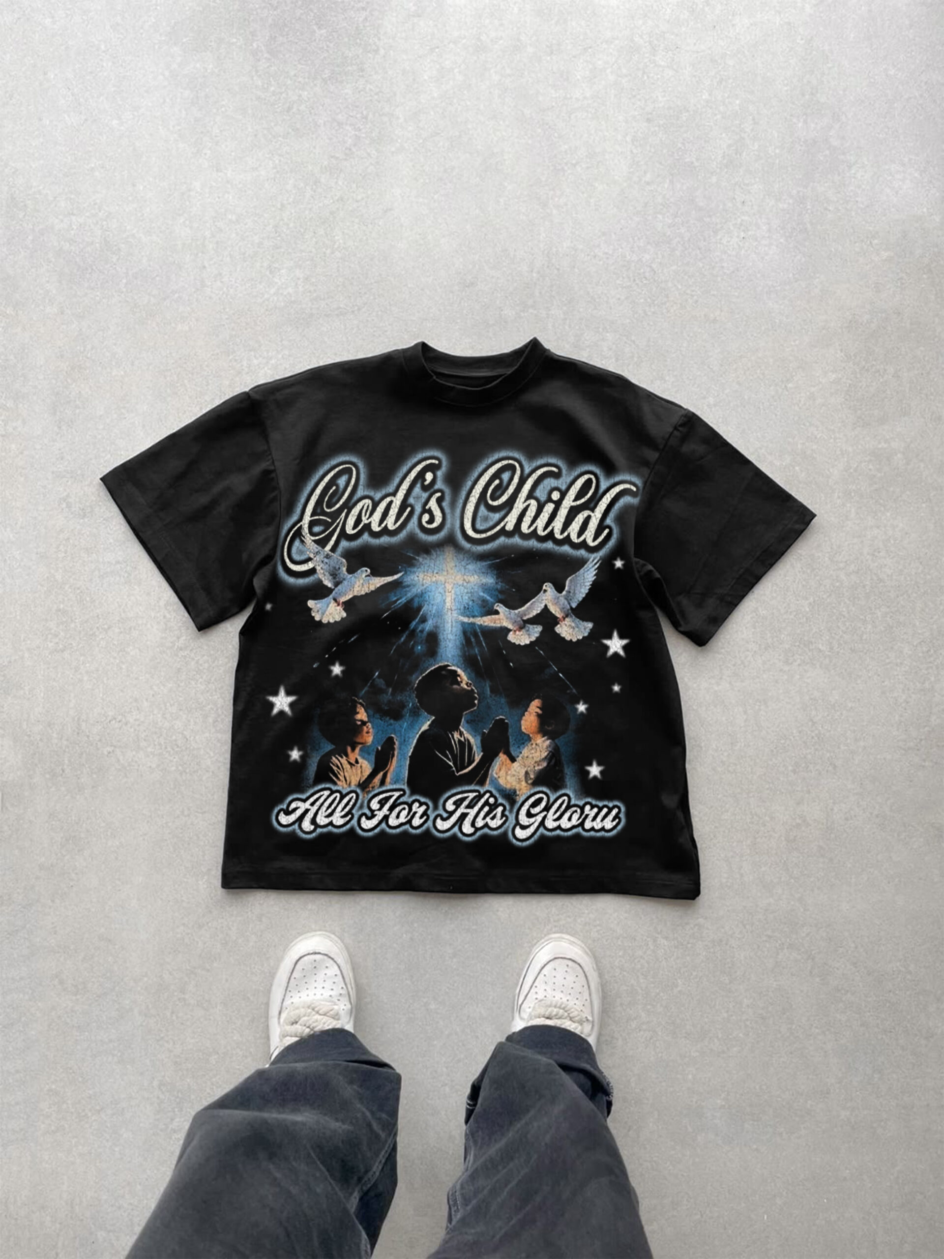 God's Child Vintage Graphic V-Neck Short Sleeve Polyester T-Shirt