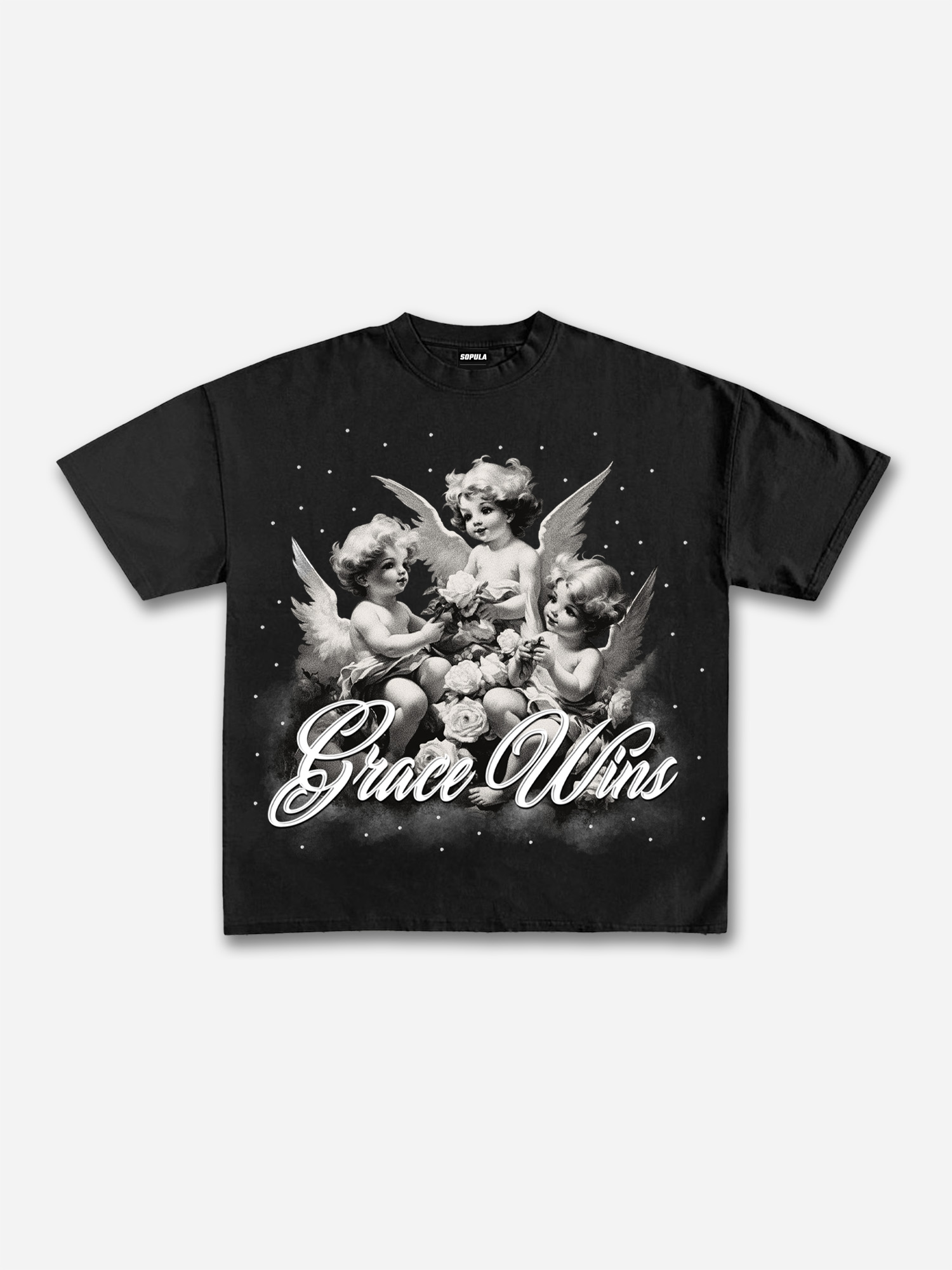 Grace Wins Angel Vintage Graphic V-Neck T-Shirt - Short Sleeve Polyester