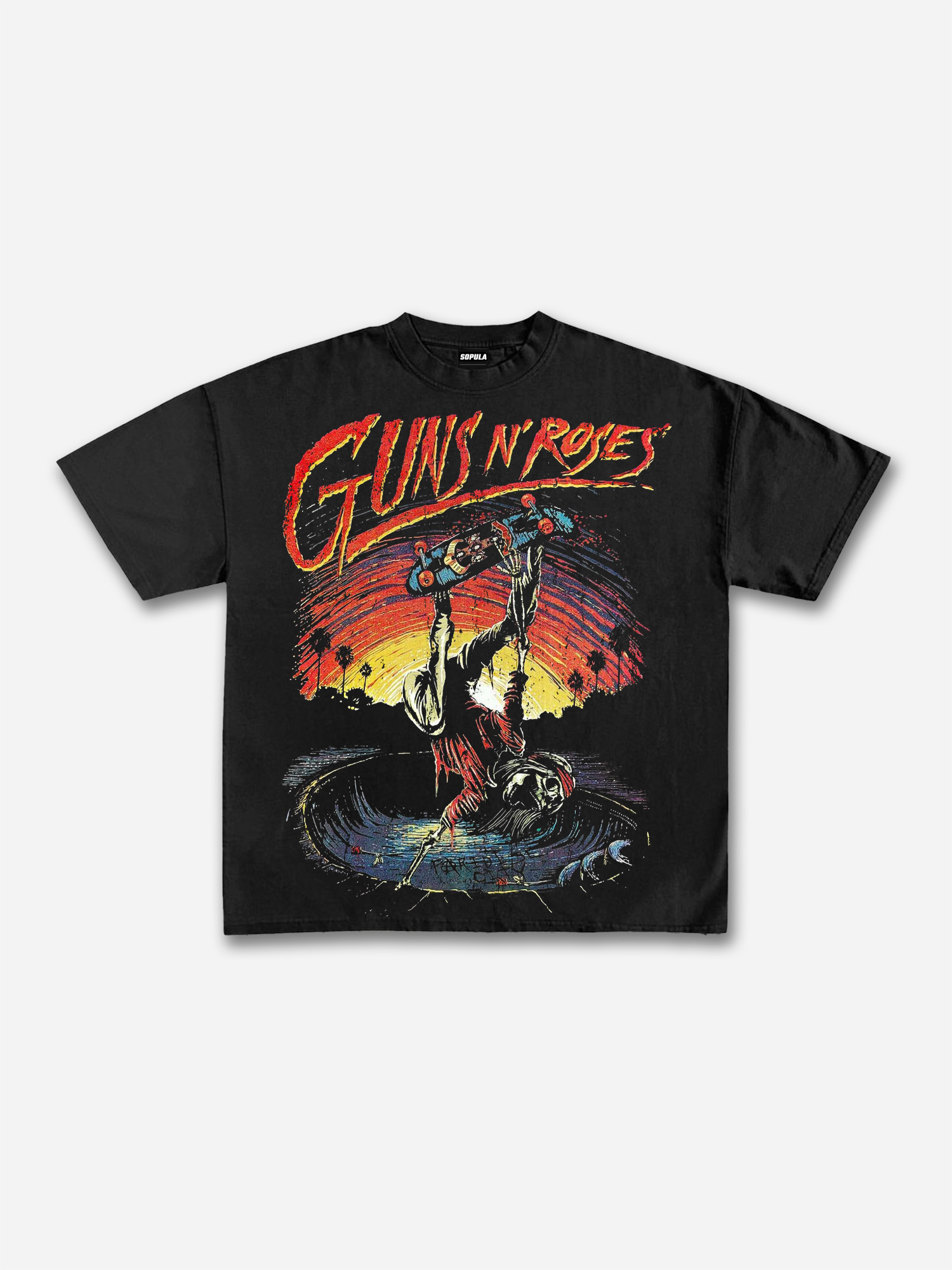 Guns N' Roses Paradise City Vintage Graphic V-Neck Short Sleeve Polyester T-Shirt