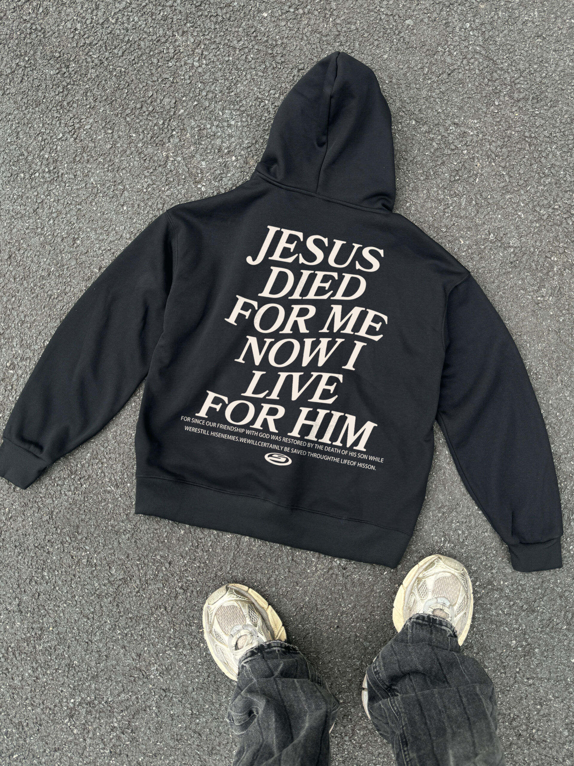 Jesus Died For Me Now I Live For Him Letter Print Oversized Zip Up Hoodie Polyester Vintage