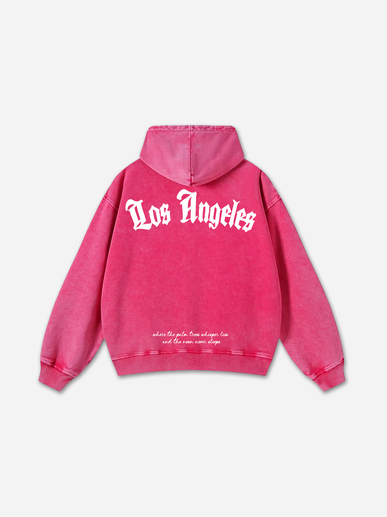 Los Angeles Graphic Acid Washed Oversized Zip-up Hoodie Polyester Vintage Short Sleeve
