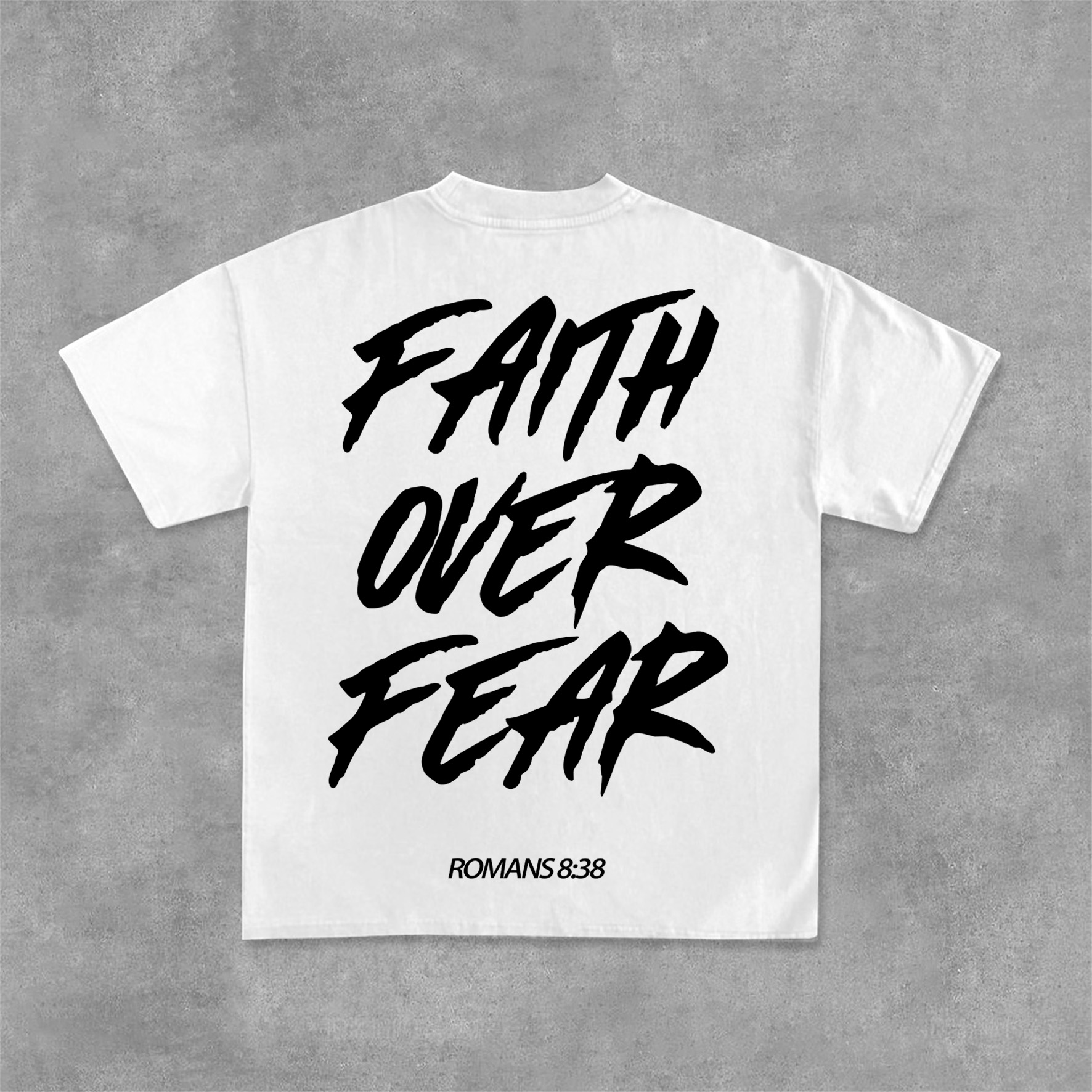 Men's Faith Over Fear Graphic V-Neck Short Sleeve Polyester T-Shirt Vintage Style