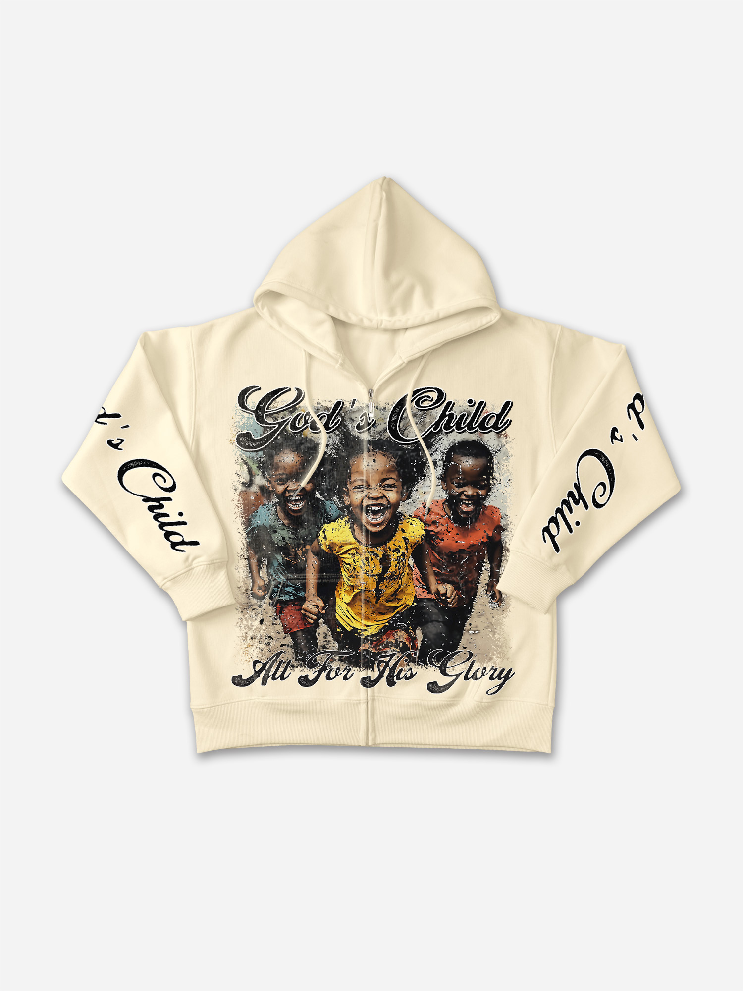 Men's God's Child All for His Glory Zip-Up Hoodie Polyester Vintage Short Sleeve