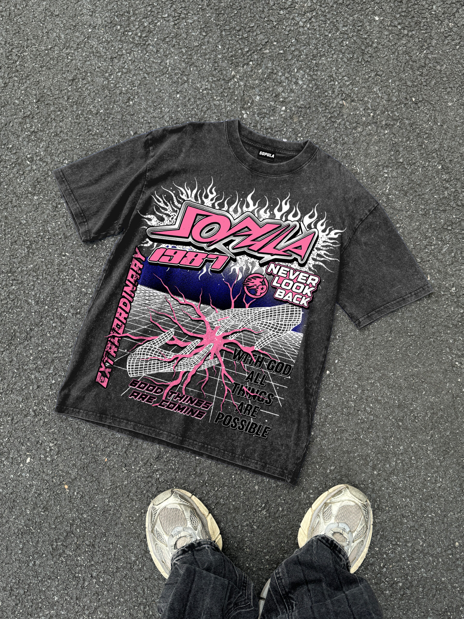 Men's The Brain Neural Networks Vintage Washed Graphic V-Neck T-Shirt Polyester Short Sleeve