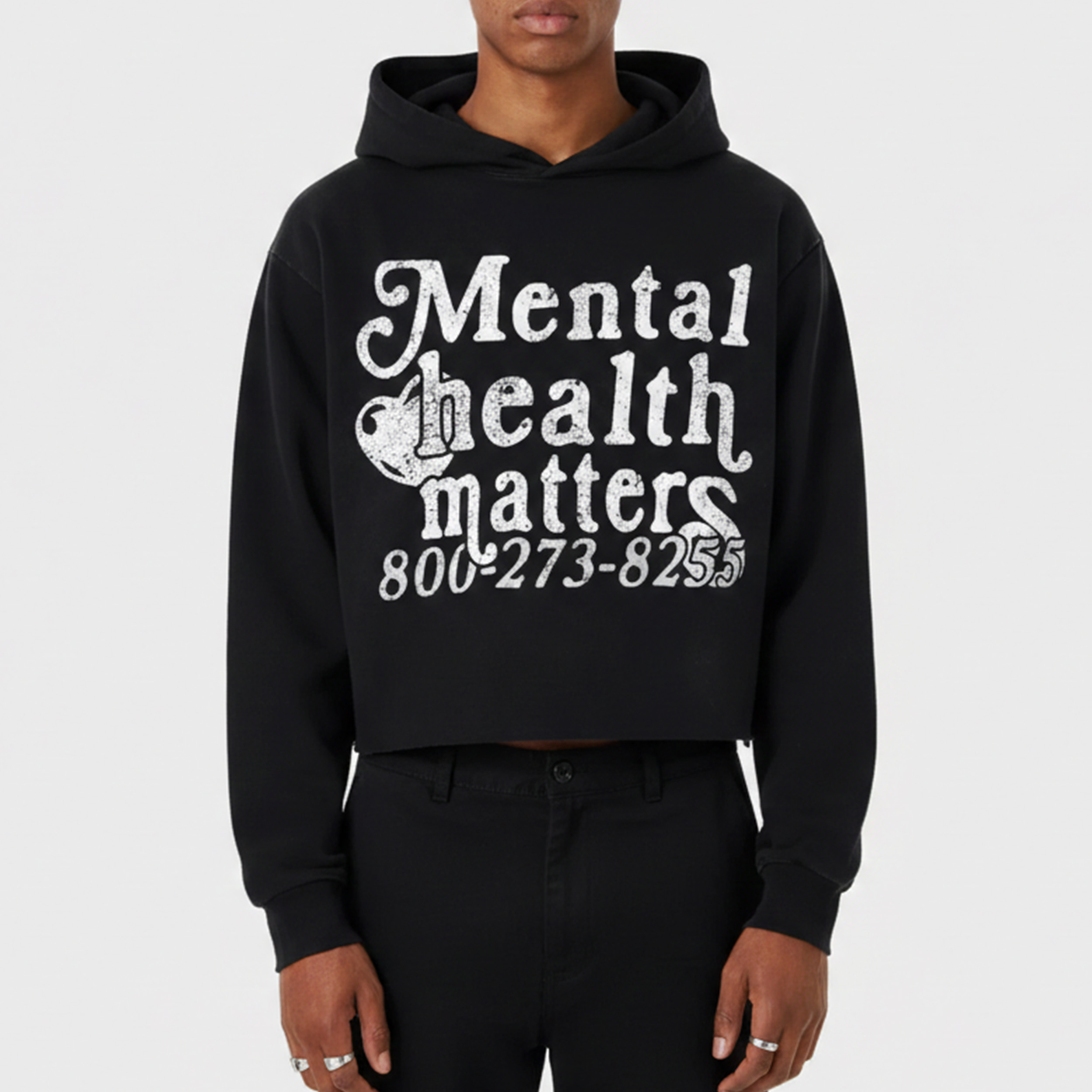 Mental Health Matters Graphic Print Pullover Hoodie - Polyester Short Sleeve V-Neck Vintage Streetwear