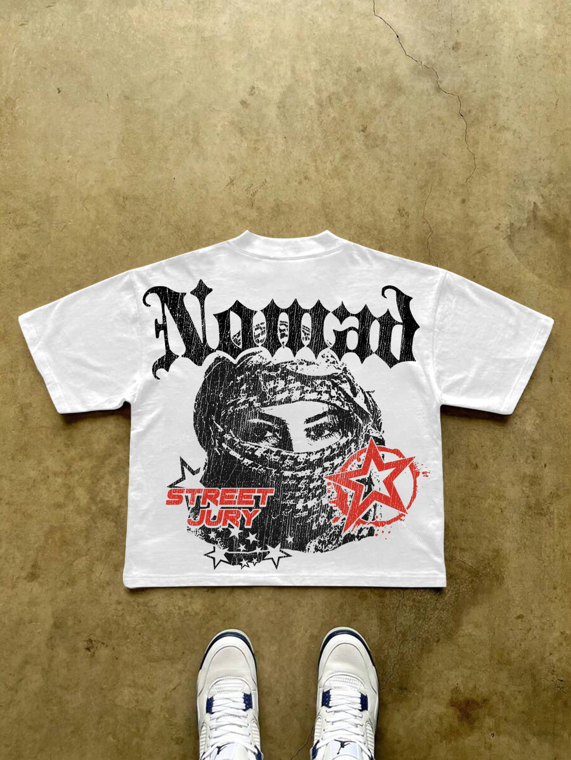 Nomad Mask Graphic Cropped T-Shirt - Polyester V-Neck Short Sleeve Vintage Streetwear