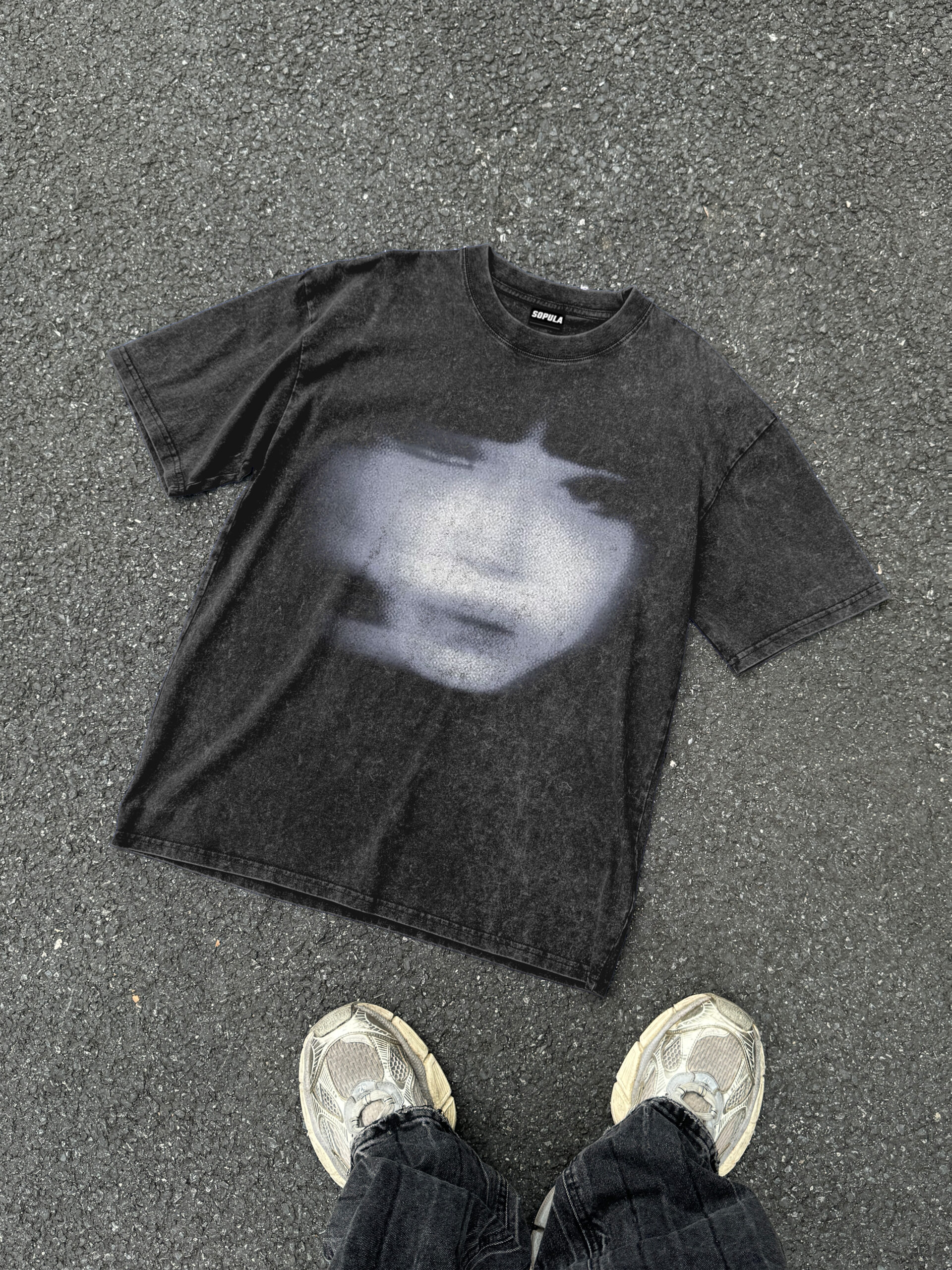 Shadows Multiple Color Graphic Acid Washed V-Neck T-Shirt Polyester Short Sleeve