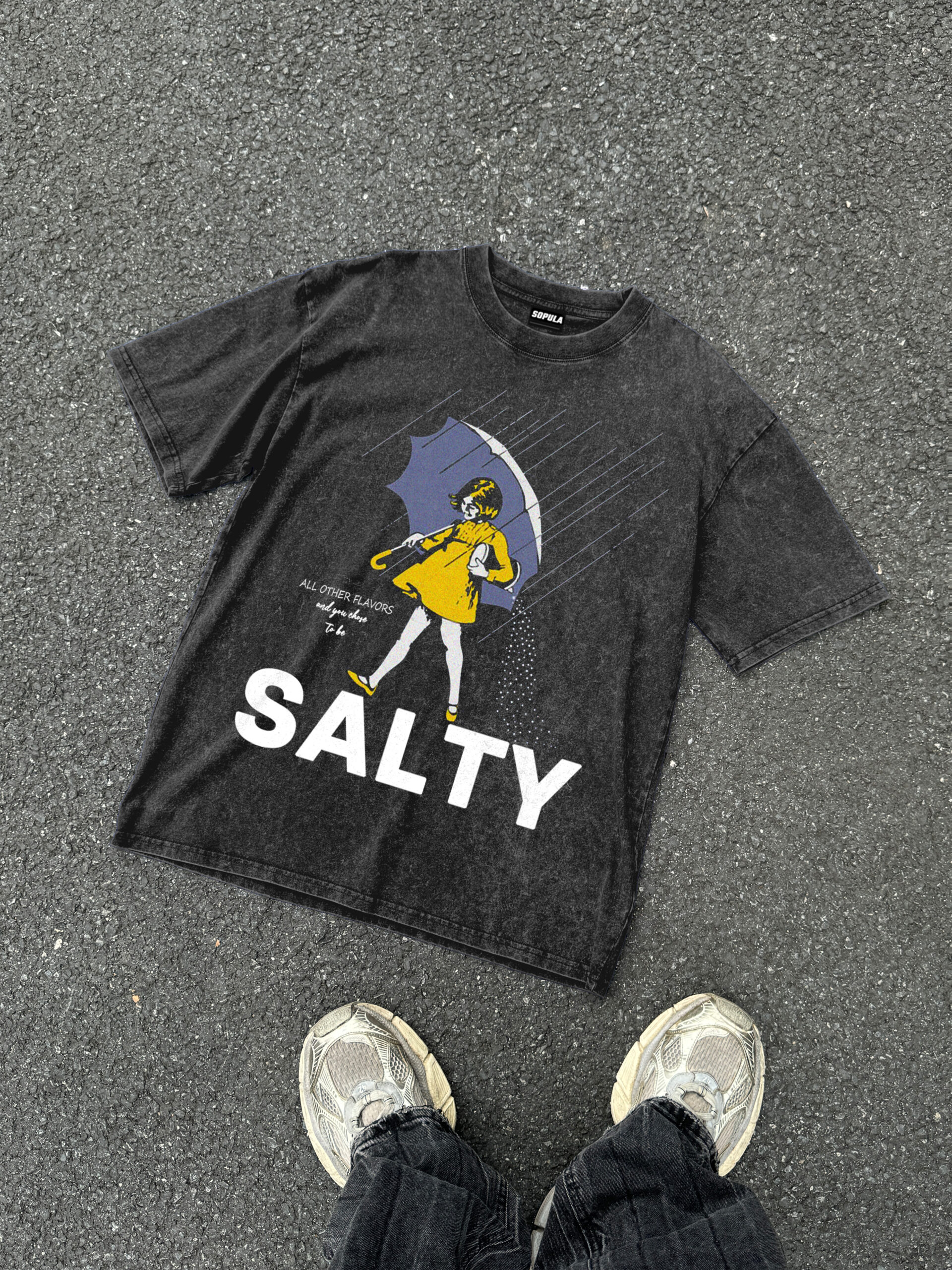 Sopula All Other Flavors And You Chose To Be Salty Acid Washed V-Neck T-Shirt Polyester Short Sleeve