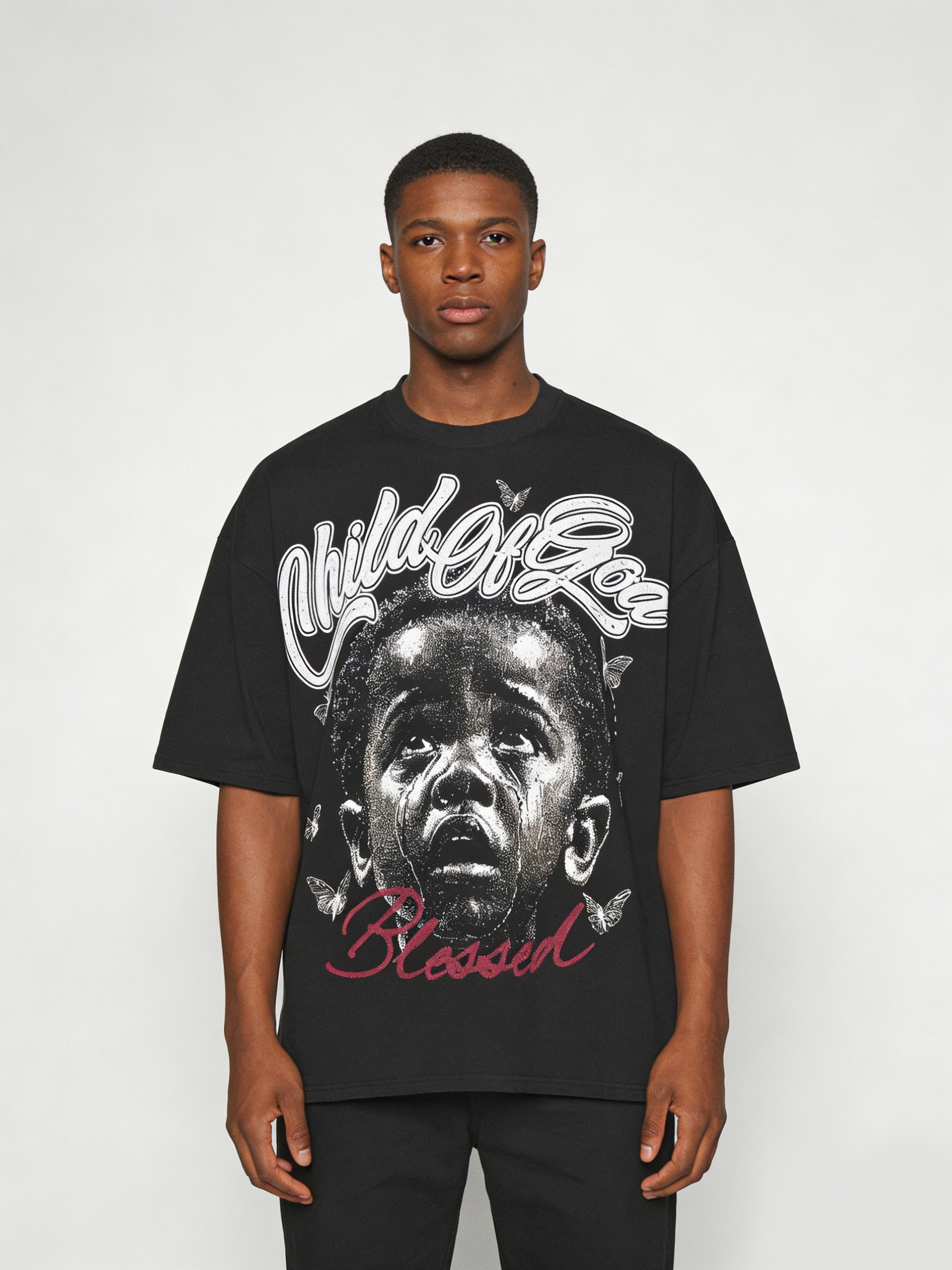 Sopula Child Of God Crying Angel Graphic V-Neck Short Sleeve Polyester T-Shirt