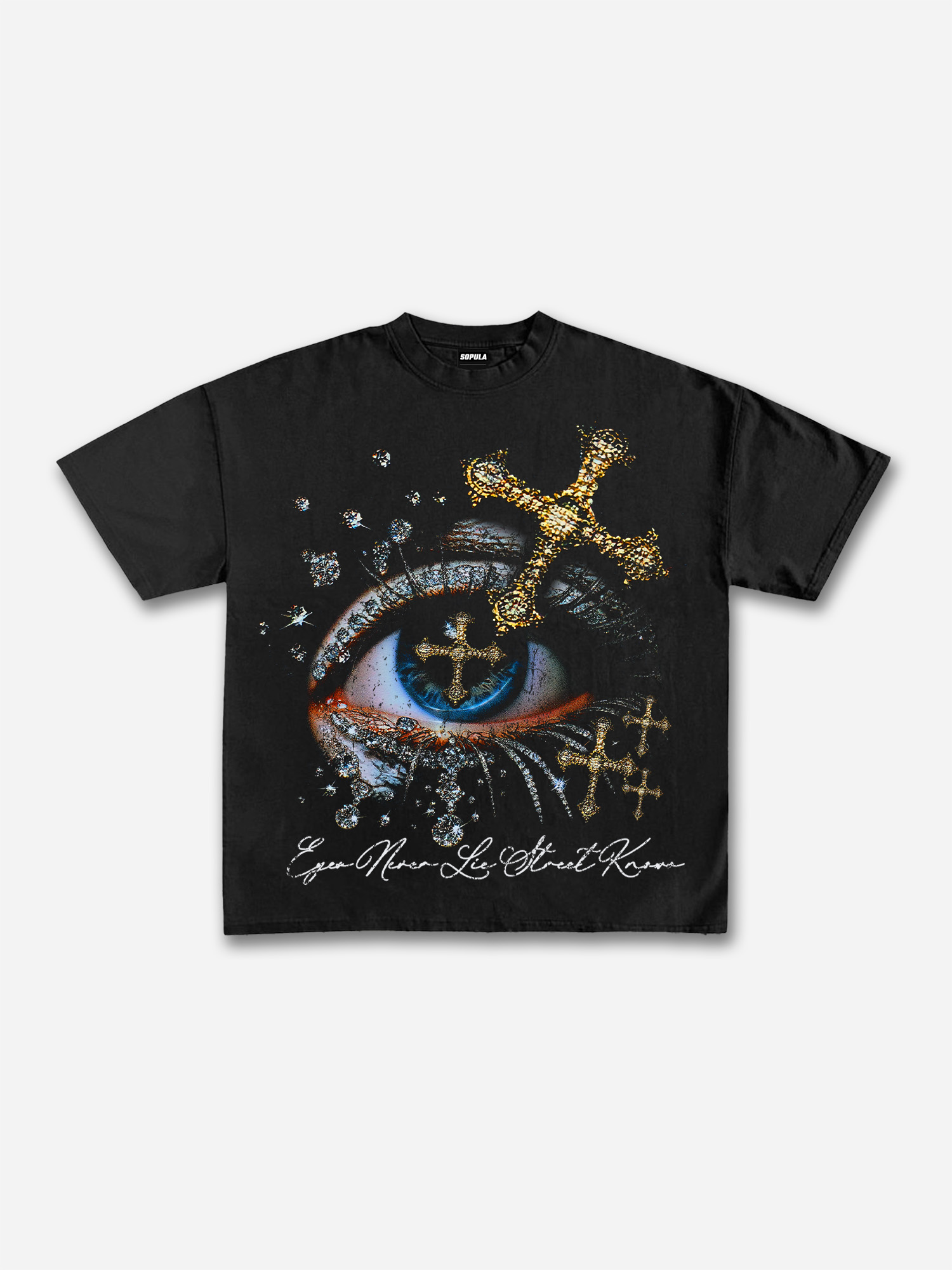 Sopula Cross Diamond Eye Graphic V-Neck Short Sleeve Polyester T-Shirt