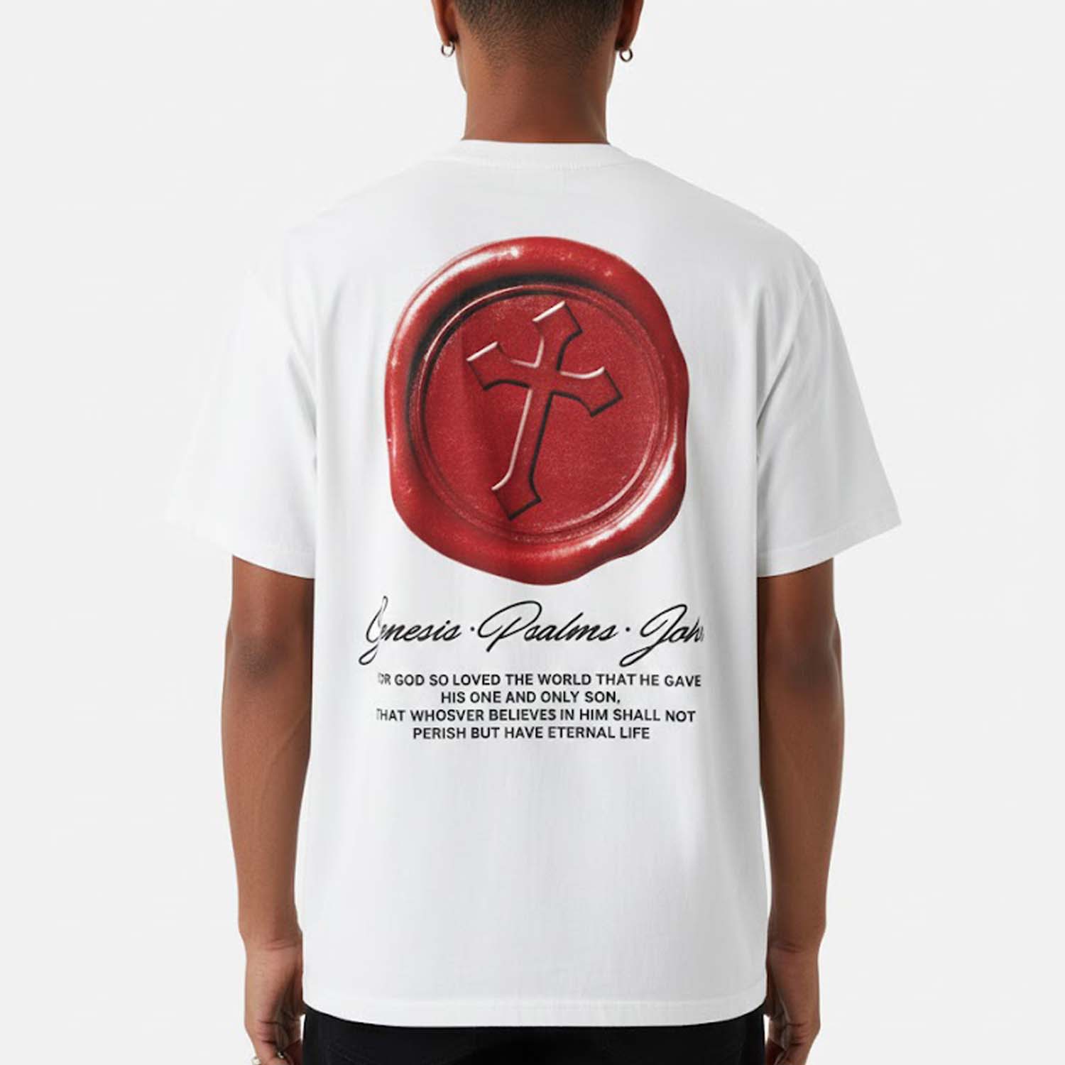 Sopula Cross Seal John 3:16 Graphic V-Neck Short Sleeve Cotton T-Shirt