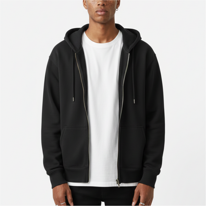 Sopula Essentials Heavyweight Fleece Hooded Zip-Up Sweatshirt Vintage Polyester Short Sleeve