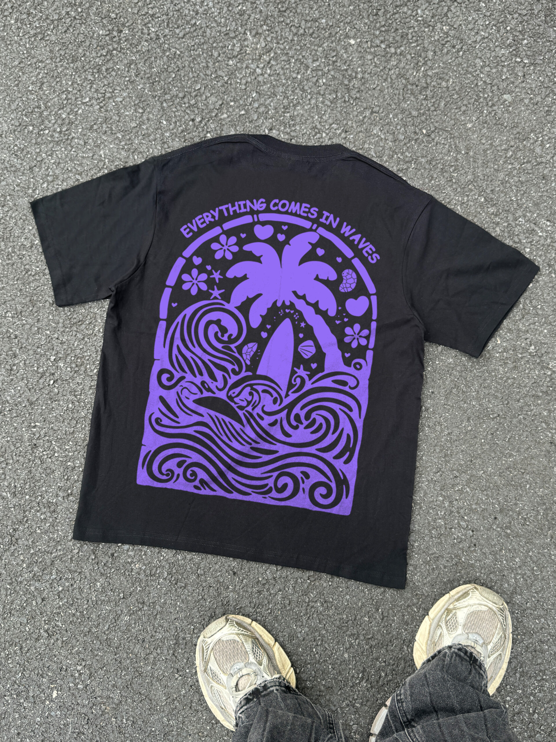 Sopula Everything Comes In Waves Graphic V-Neck Short Sleeve Polyester T-Shirt