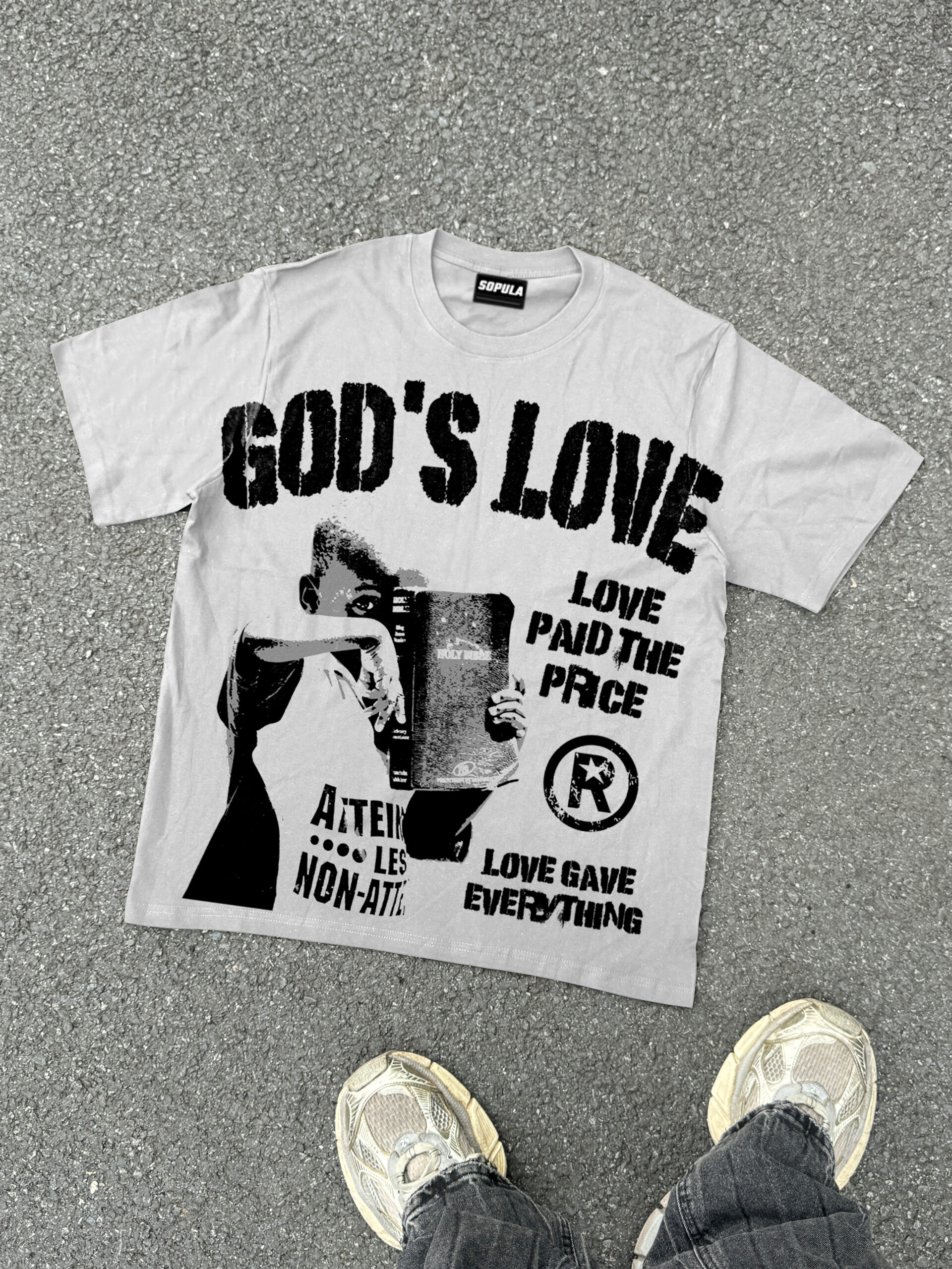 Sopula God's Love John 3:16 Vintage Graphic V-Neck Cotton Short Sleeve T-Shirt
