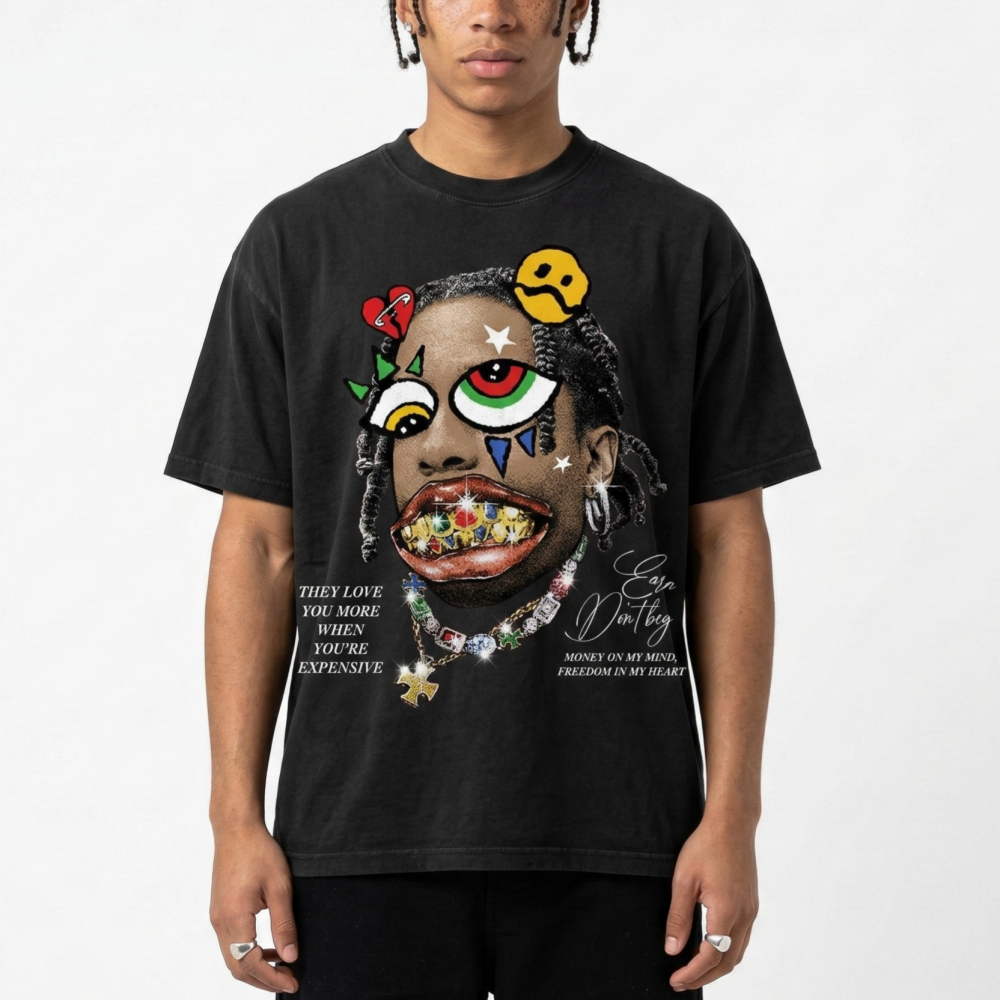 Sopula Keep Your Value Street Abstract Figure Collage Graphic V-Neck Cotton T-Shirt