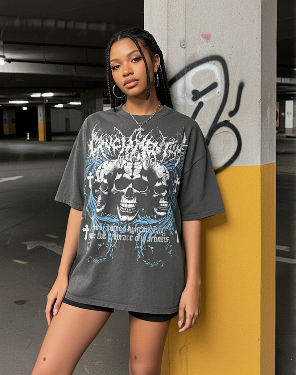 Sopula MMA Skull Three Sins Dark Retro Graphic V-Neck Cotton T-Shirt Short Sleeve