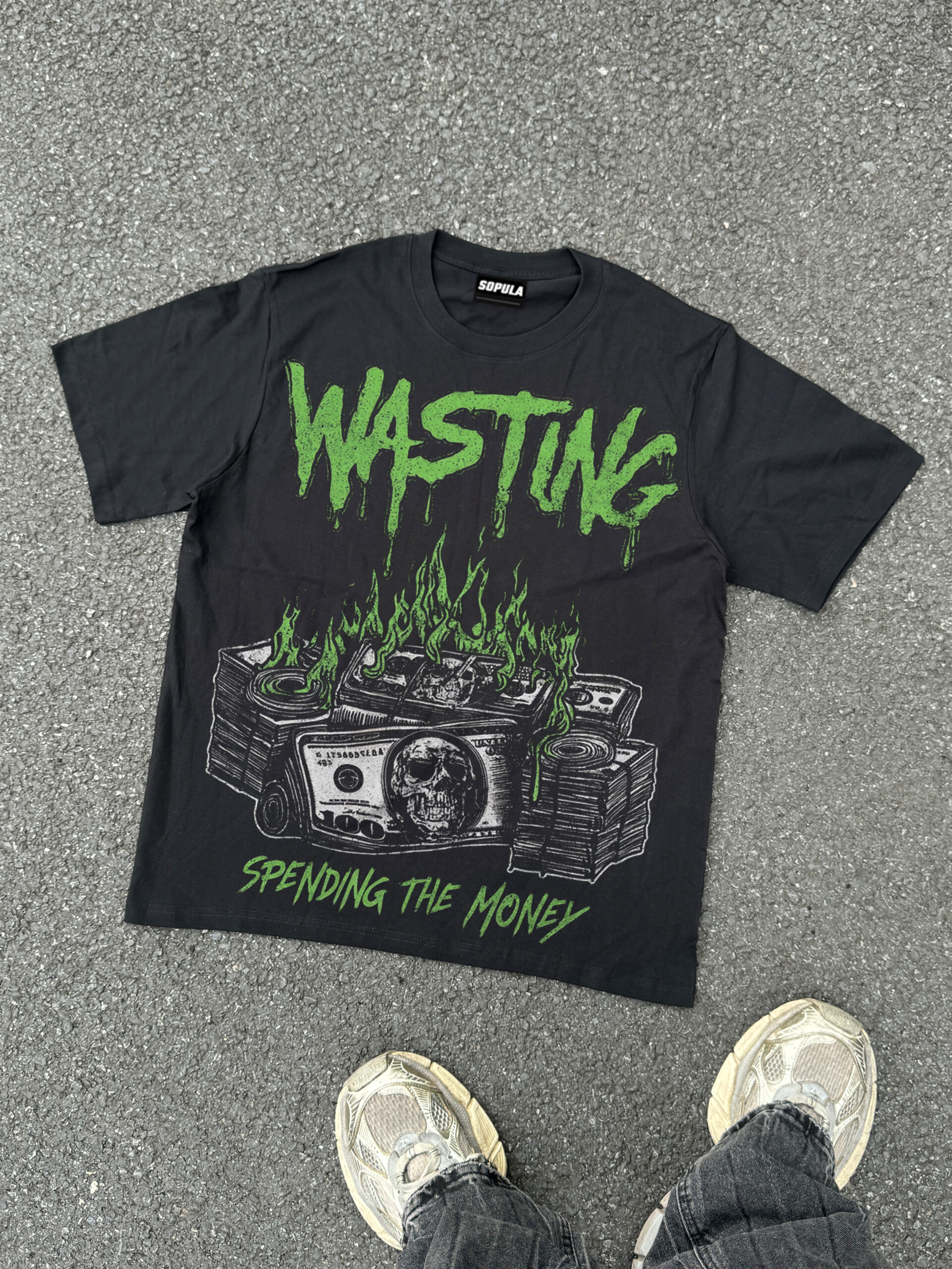 Sopula Spending The Money Graphic Print V-Neck Short Sleeve Polyester T-Shirt