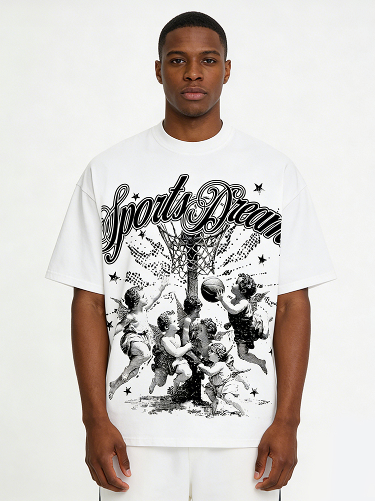 Sopula Sports Dreams Angel Graphic Loose T-Shirt Polyester V-Neck Short Sleeve