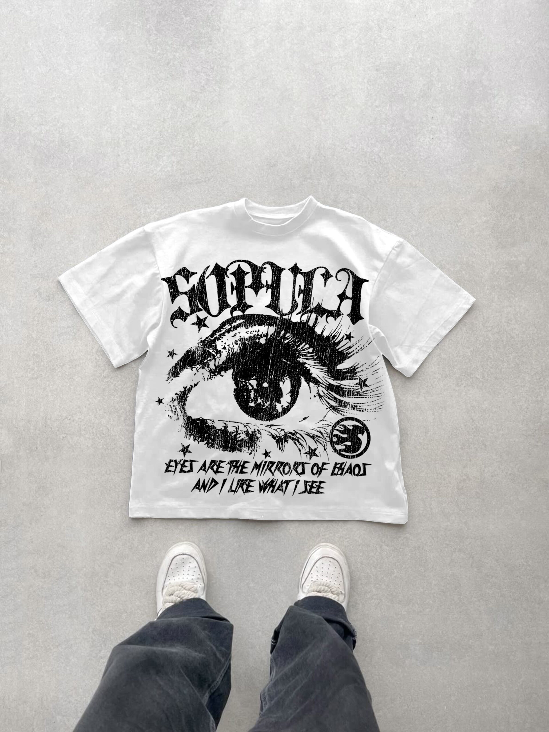 Sopula Star Eyes Graphic V-Neck Short Sleeve Polyester T-Shirt - Vintage Sport Print Regular Length