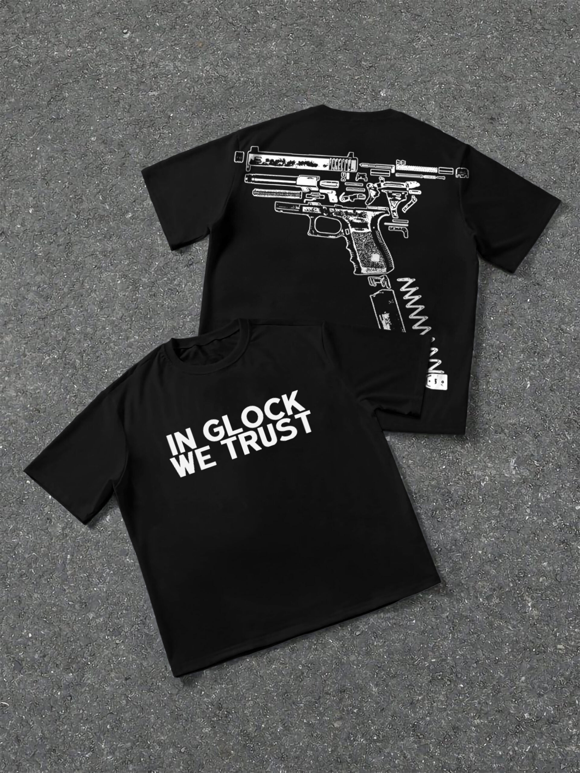 Sopula Vintage In Glock We Trust Graphic V-Neck Cotton T-Shirt Short Sleeve