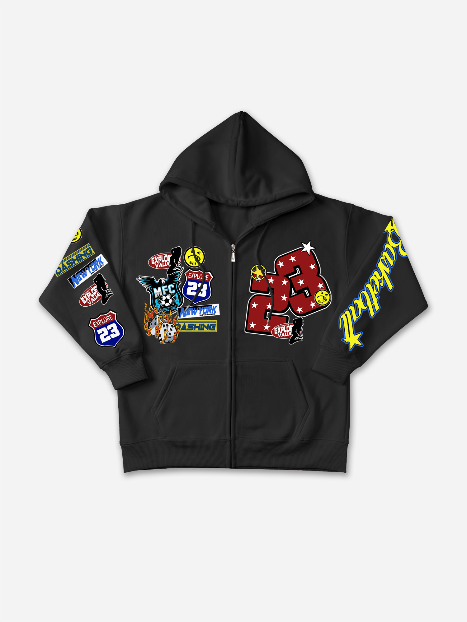 Sopula Vintage No.23 Graphic Print Zip-Up Hoodie - Polyester Short Sleeve V-Neck Regular Length