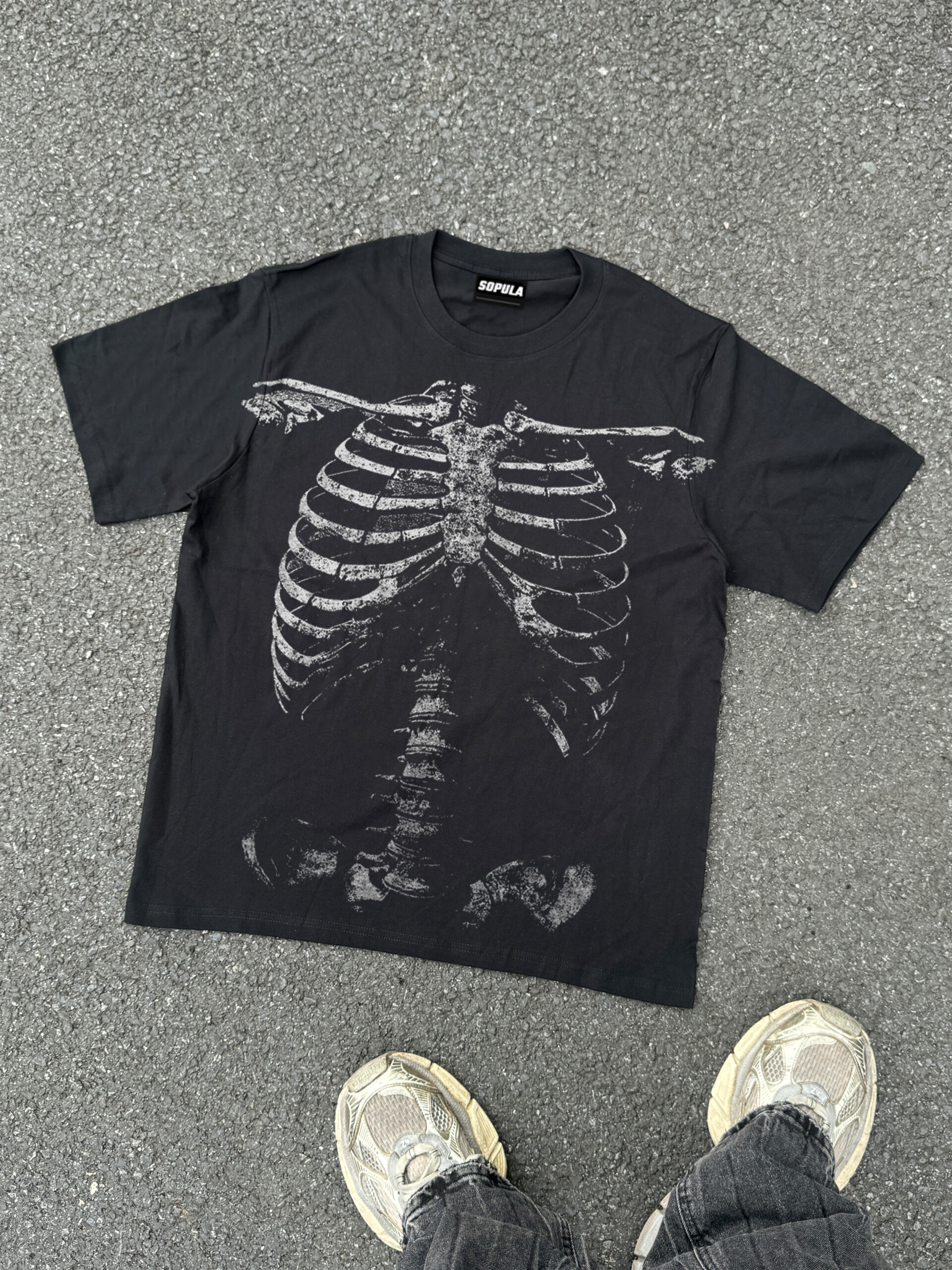 Sopula Vintage Skull Print Cotton T-Shirt V-Neck Short Sleeve Front Back Graphic