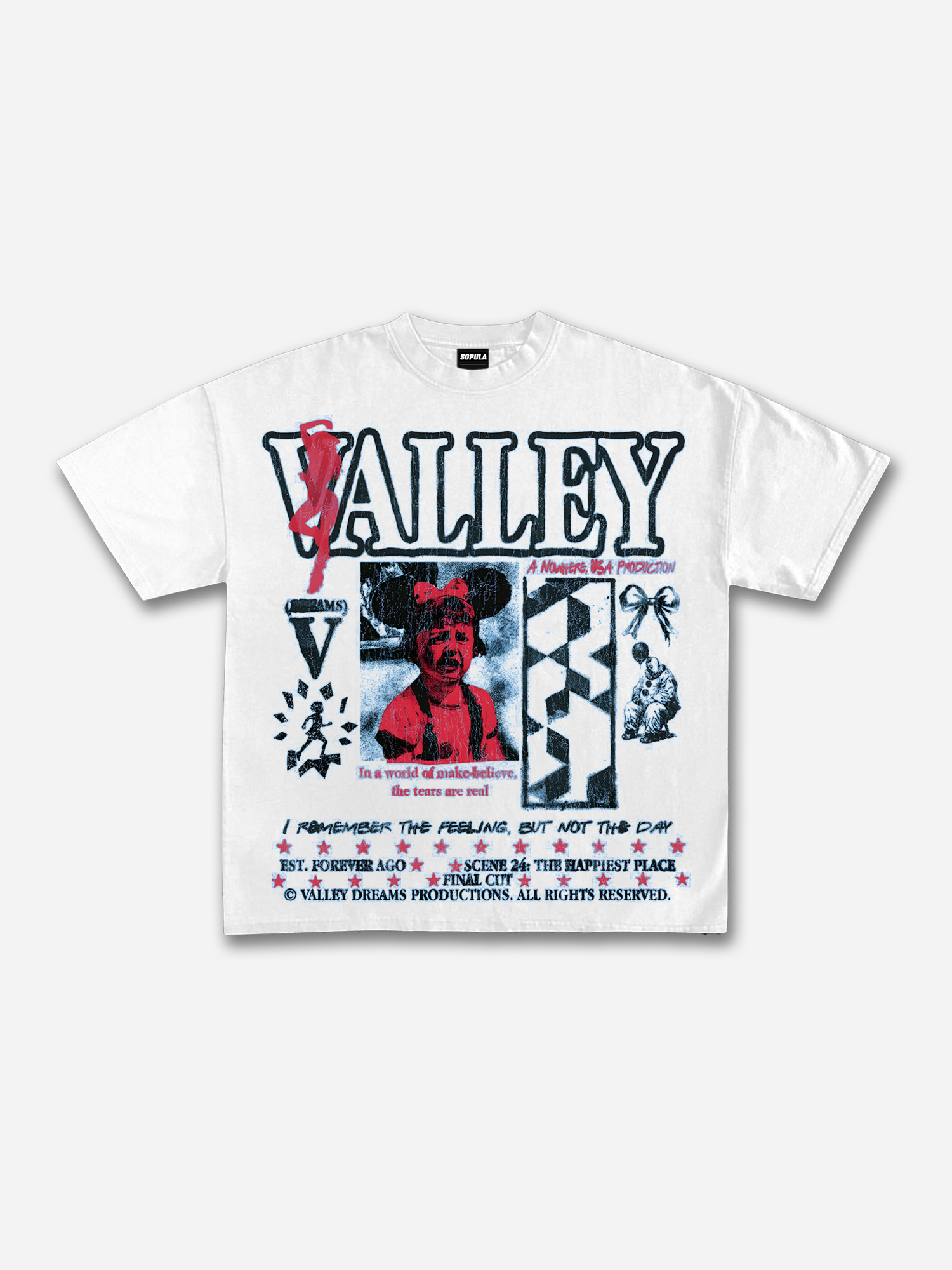 Sopula Vintage Valley Crying Child Graphic V-Neck T-Shirt - Polyester Short Sleeve