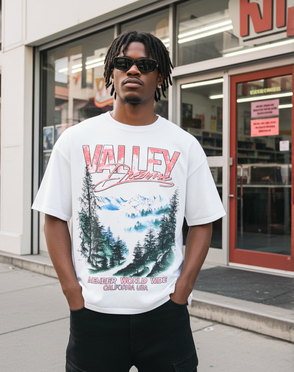 Sopula Vintage Valley Lives Vibe Graphic V-Neck Short Sleeve Cotton T-Shirt