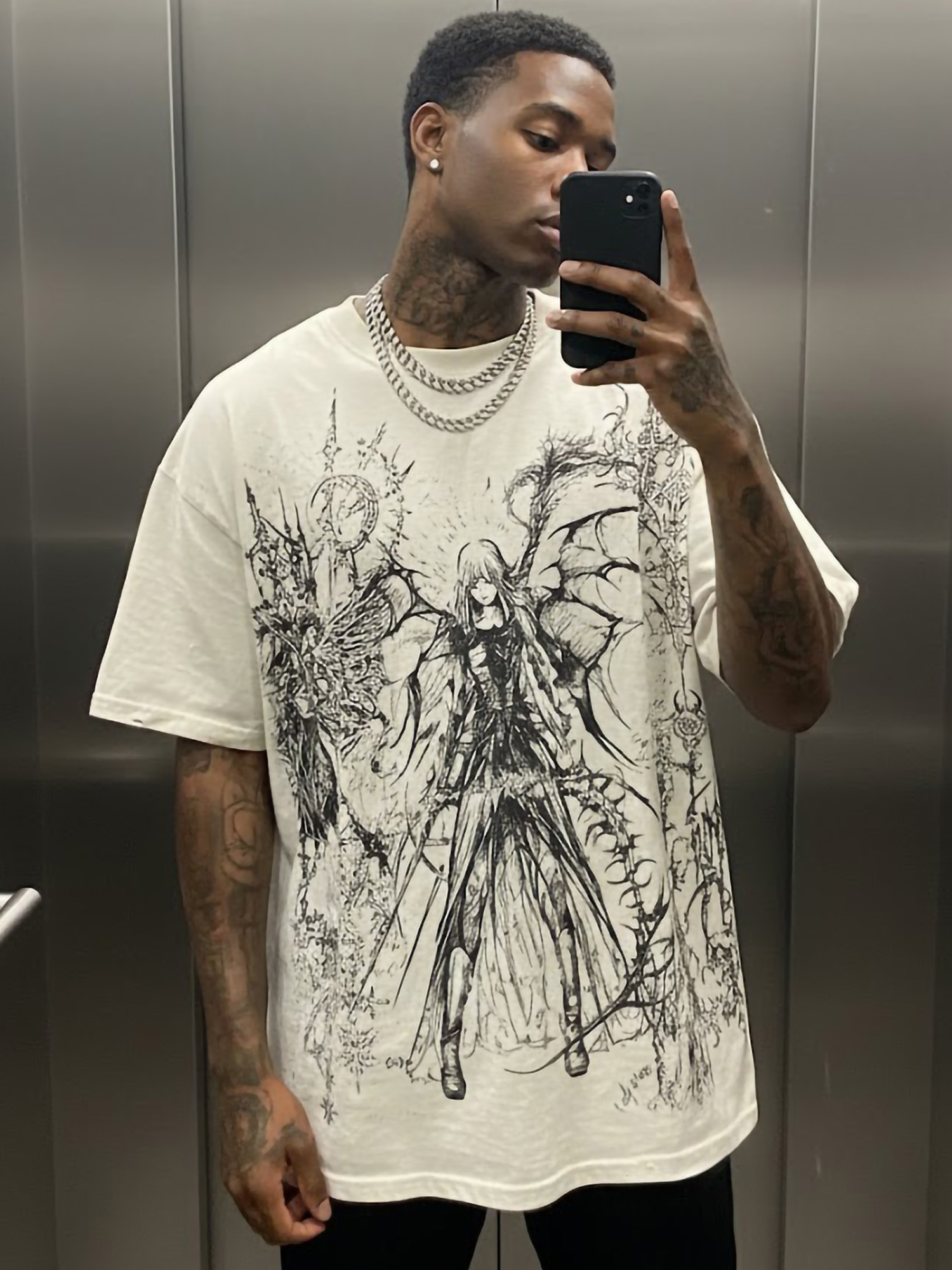 Sopula Y2K Dark Gothic Vintage Graphic Cotton T-Shirt V-Neck Short Sleeve