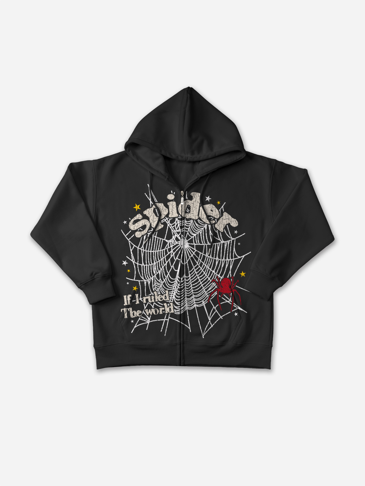 Spider Web If I Ruled The World Vintage Zip Up Hoodie Polyester Short Sleeve