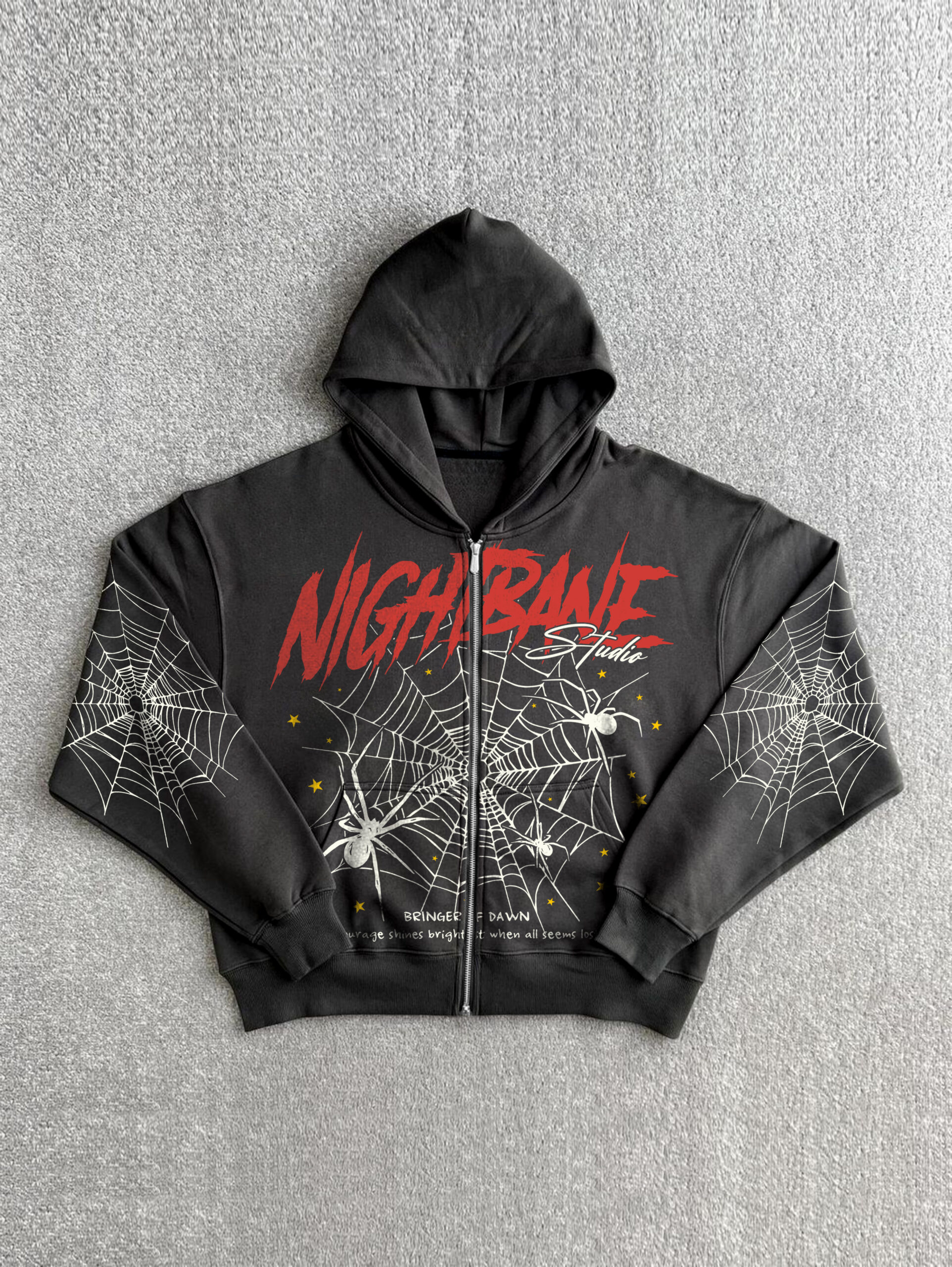 Spider Web Stars Pattern Graphic Zip Up Hoodie Polyester Short Sleeve V-Neck