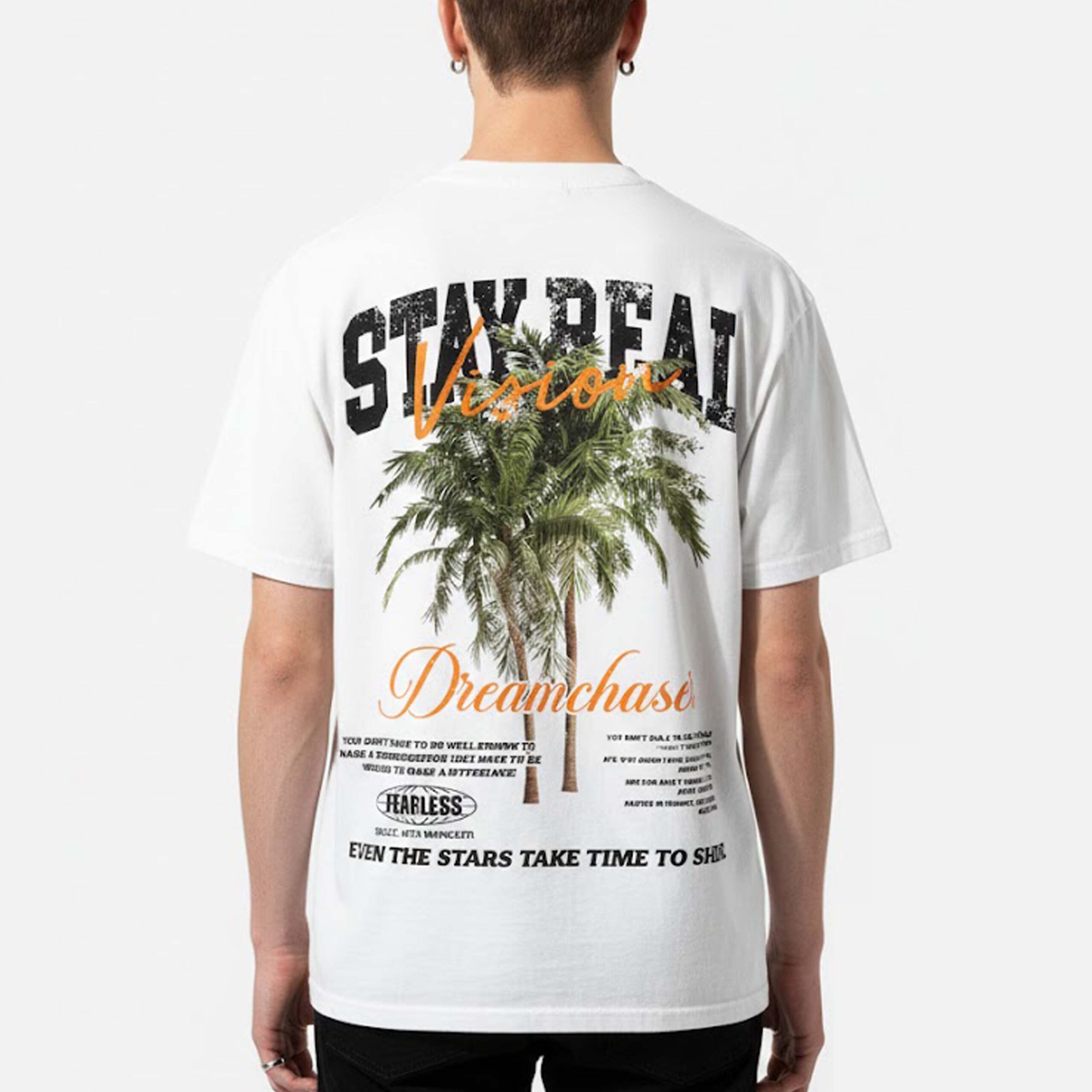 Stay Real Coconut Vacation Vintage Graphic Cotton T-Shirt V-Neck Short Sleeve