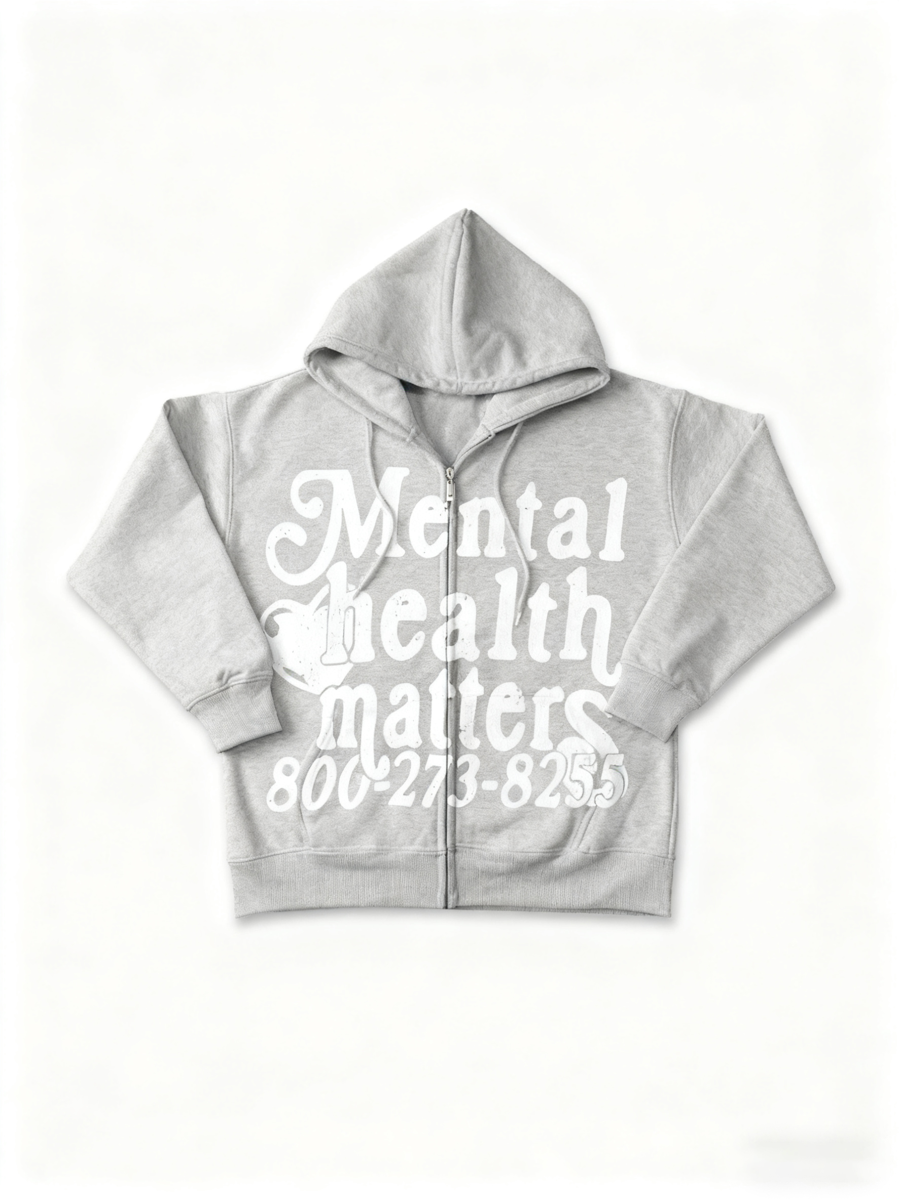 Unisex Oversized Mental Health Matters Graphic Zip-Up Hoodie Polyester Vintage Short Sleeve