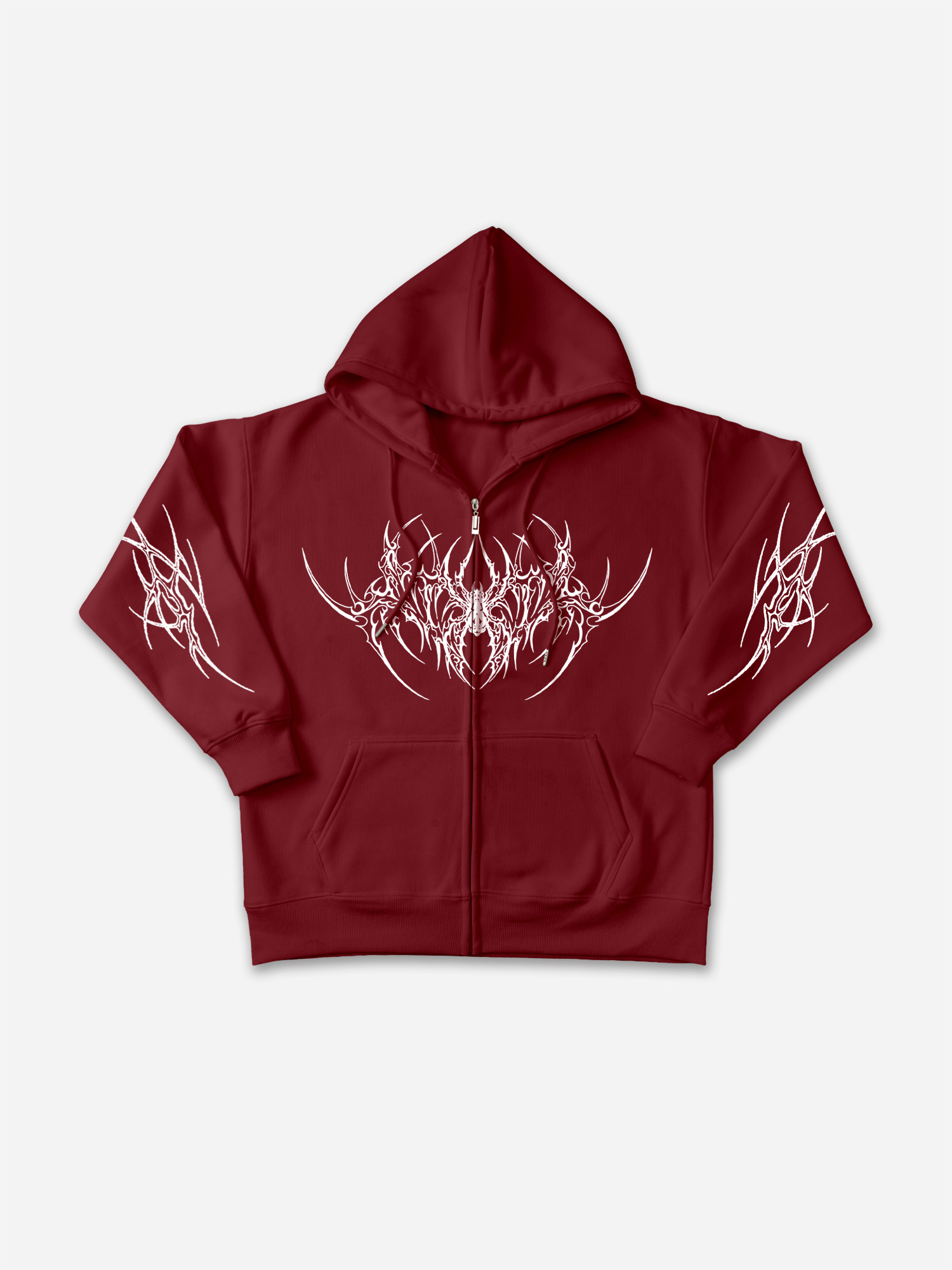 Vintage Dark Thorn Spider Graphic Zip-up Hoodie - Polyester Short Sleeve V-Neck